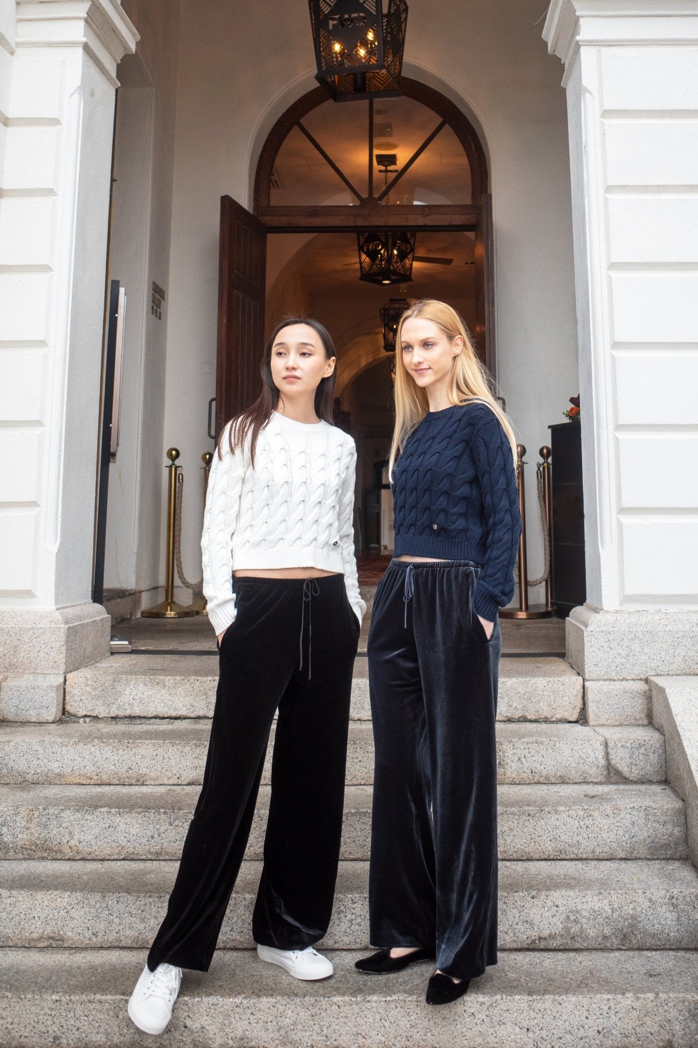 CARMEN cotton cable-knit sweater (Navy) - STELLAM