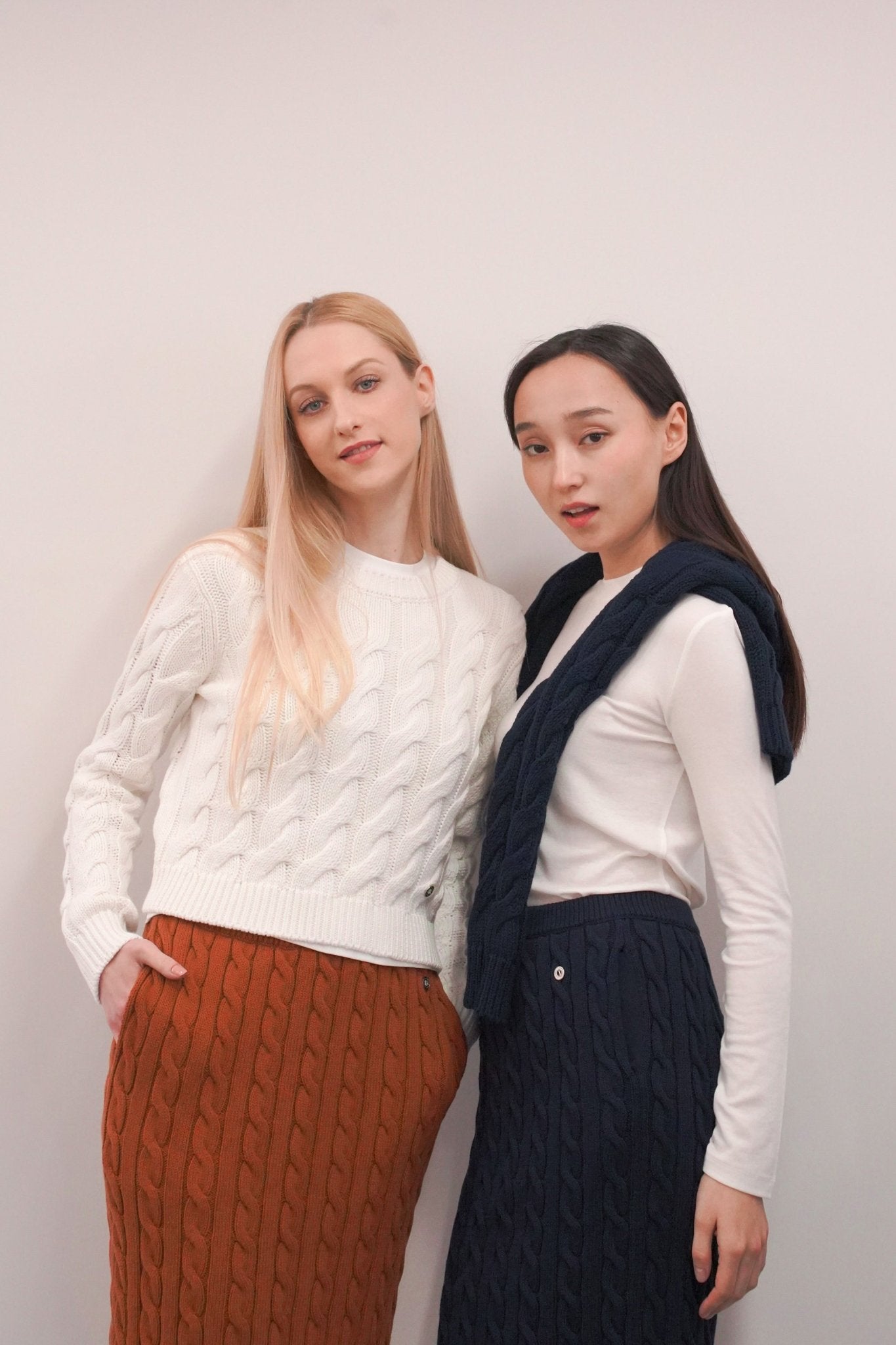 CM cotton cable-knit skirt (Caramel) - STELLAM