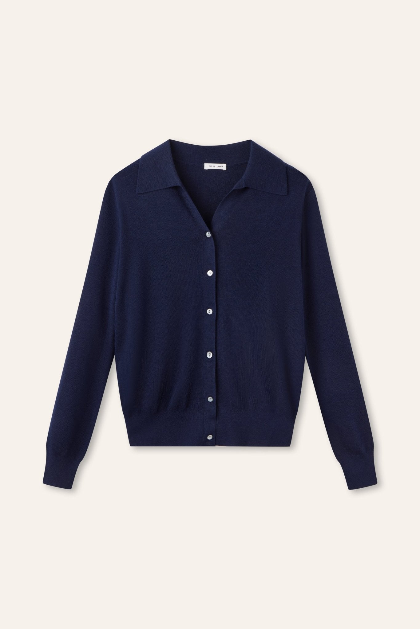 DELUXE silk-cashmere blended polo sweater (Navy) - STELLAM
