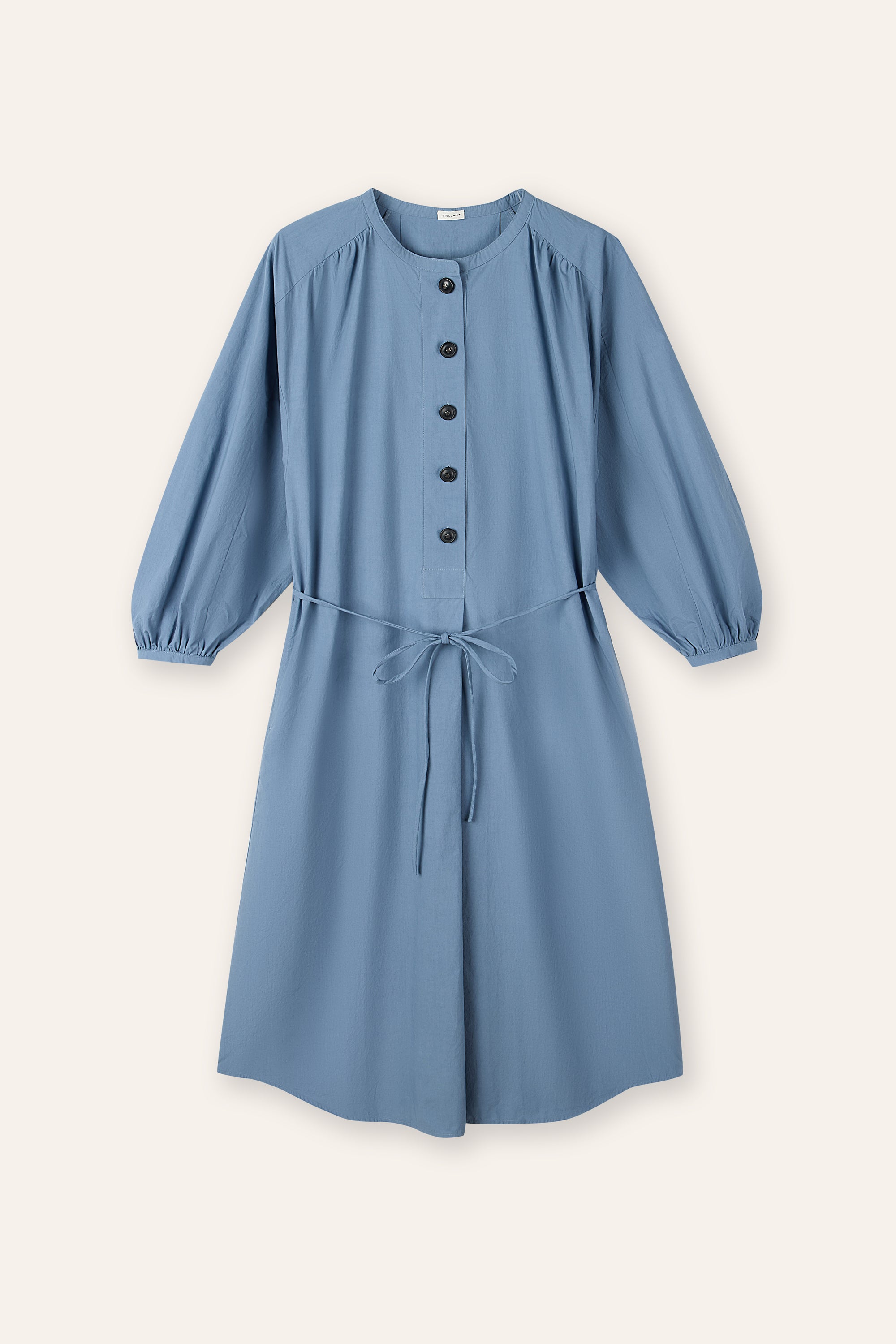 chinese dress ladies Blue Pleated High Neck Raglan Long Sleeve Side Slit Gown
