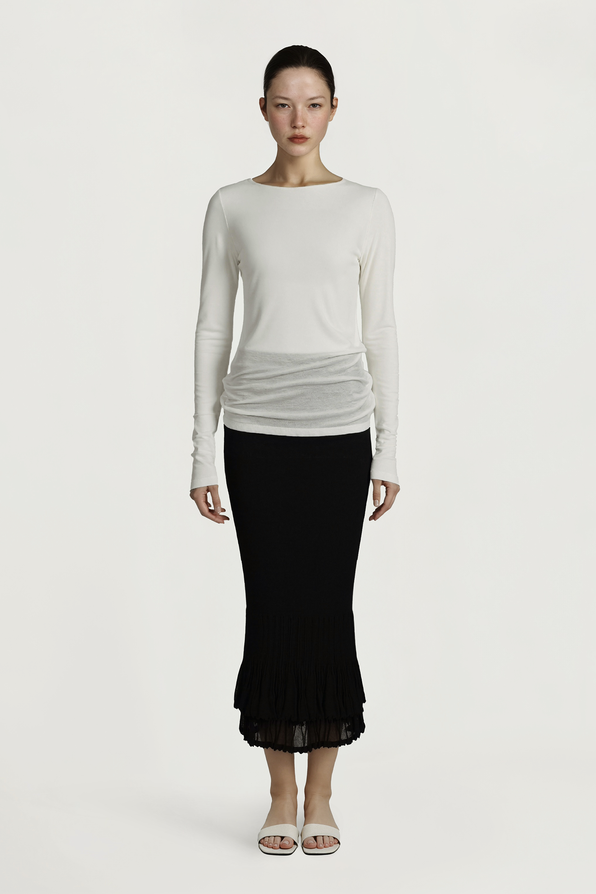 DOUBLE-LAYER midi skirt (Black)