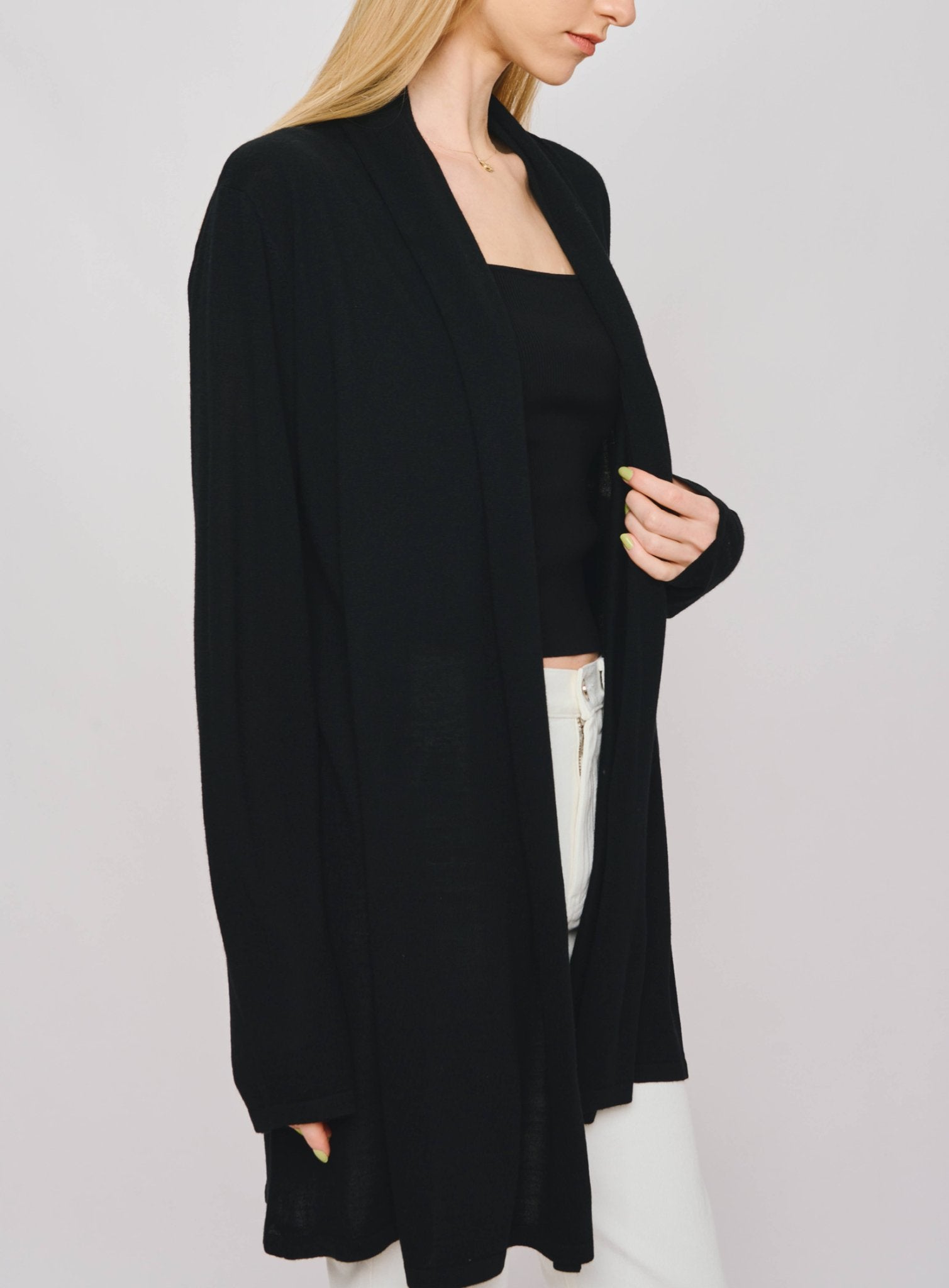 DRAPED wool cardigan (Black) - STELLAM