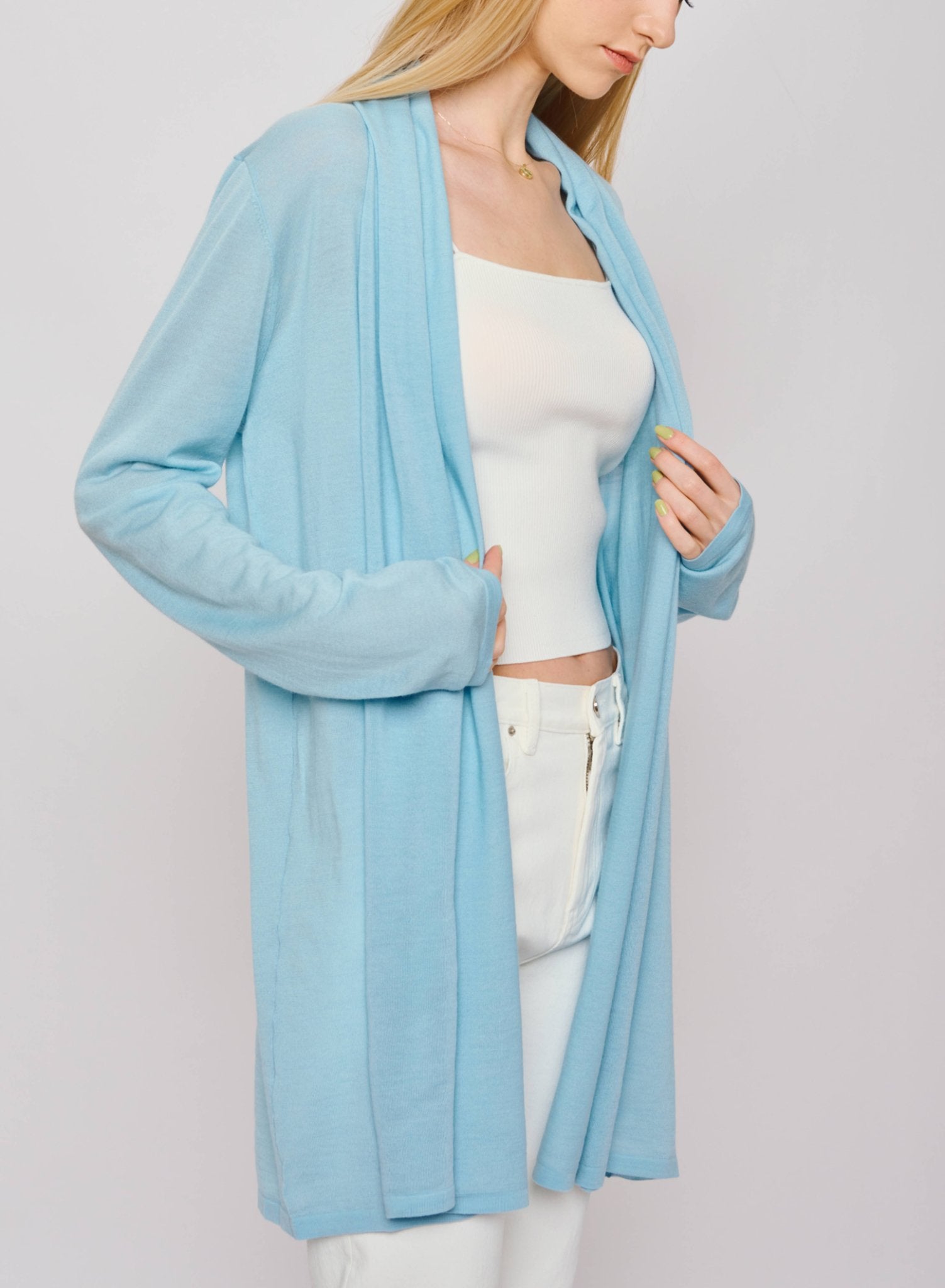 DRAPED wool cardigan (Blue) - STELLAM