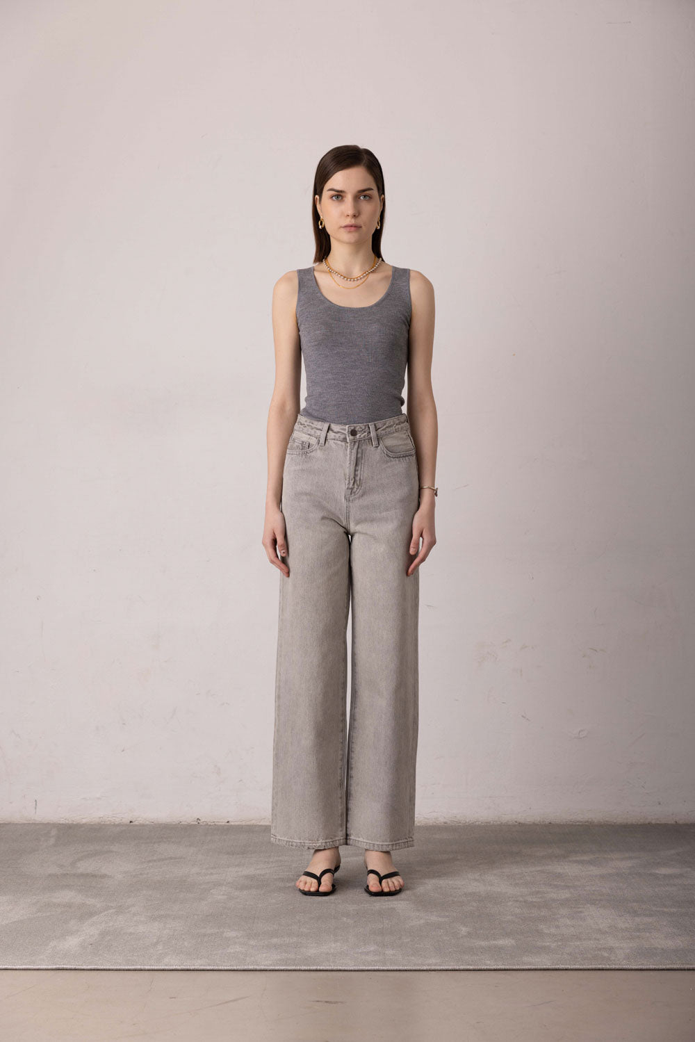 EG high-waisted wide-leg jeans (Grey) - STELLAM