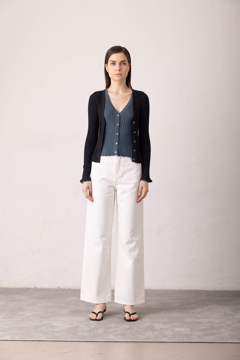 EG high-waisted wide-leg jeans (White) - STELLAM