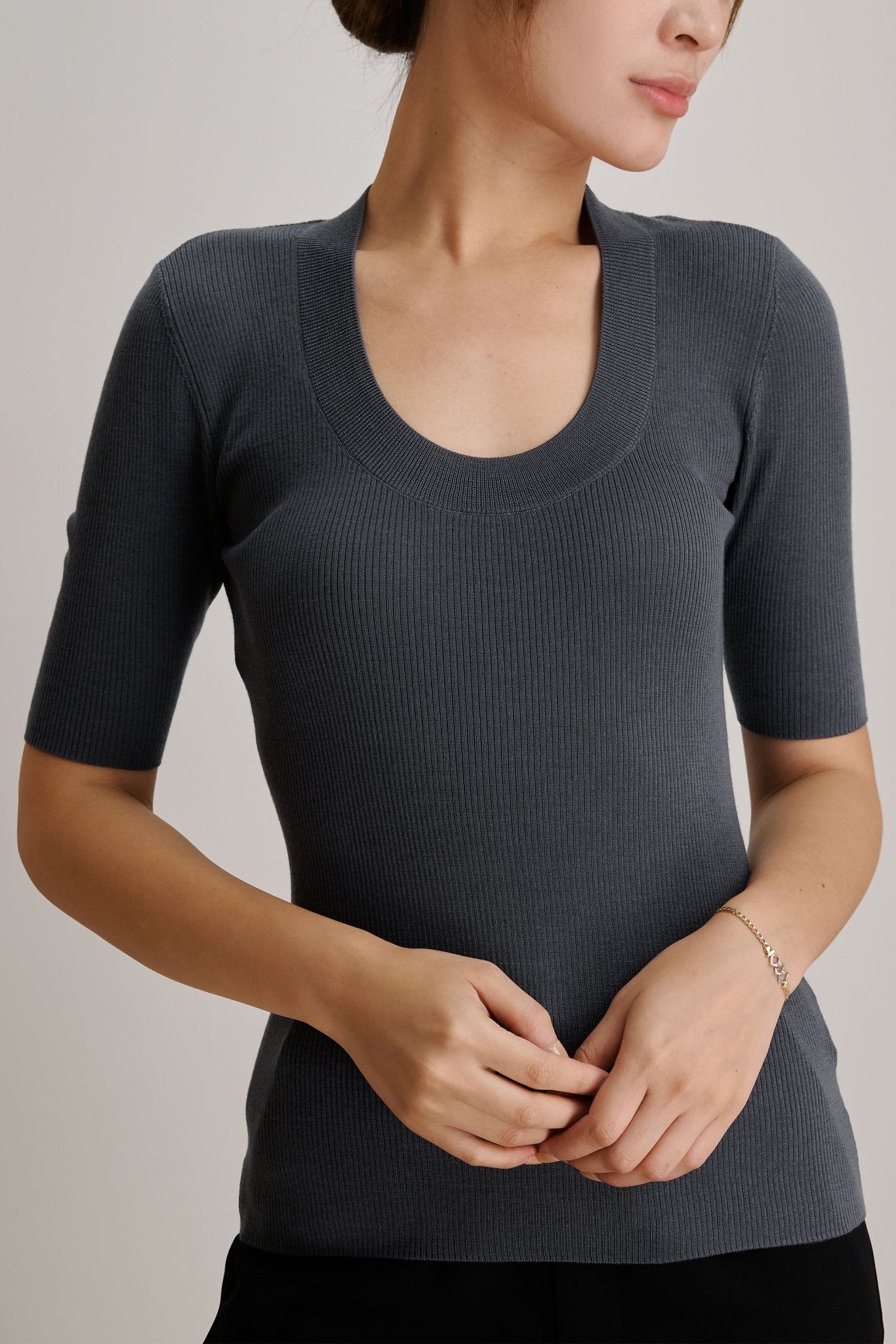 EVA crew mid-sleeve pullover (Dark grey) - STELLAM