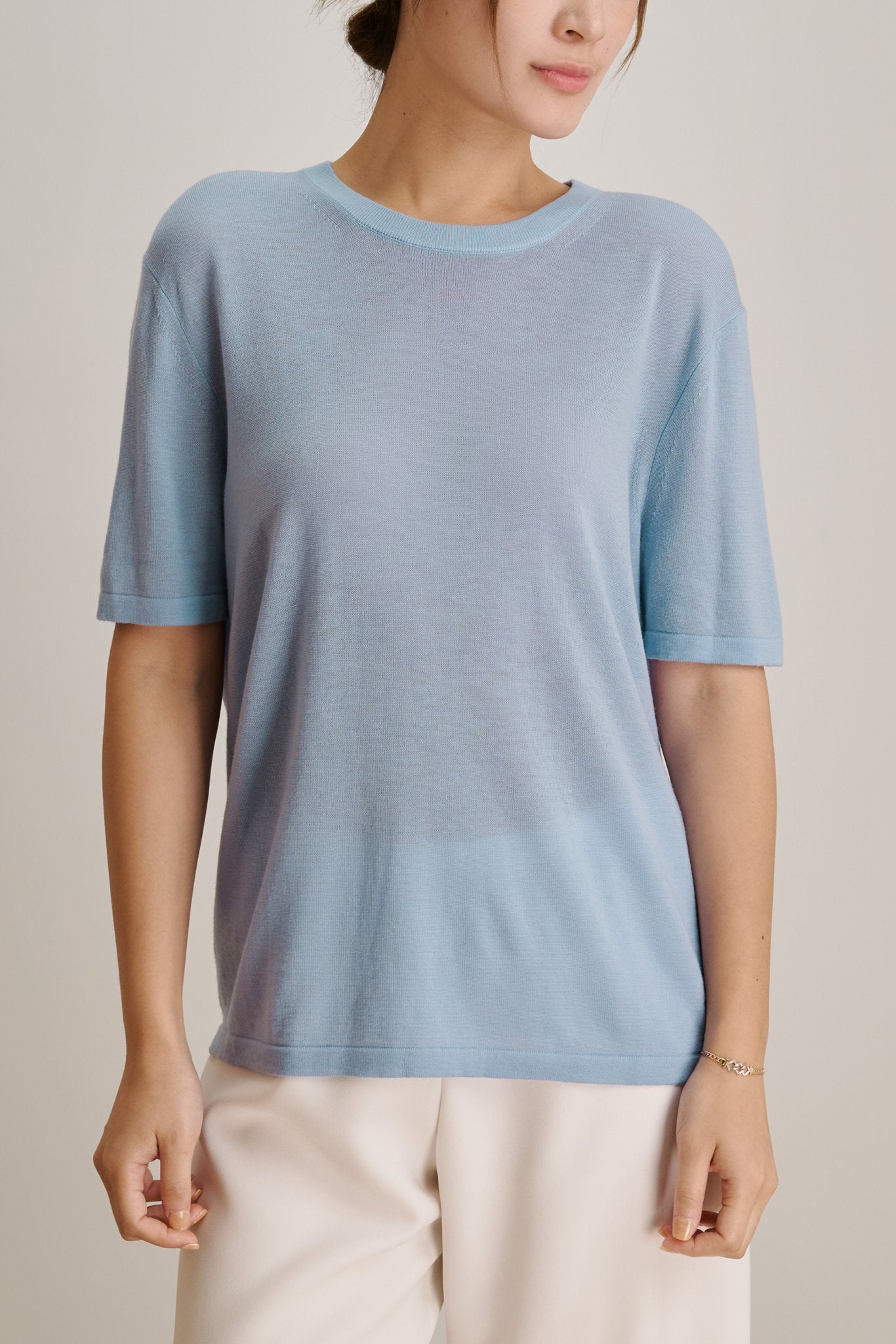 FLORENCE crew neck wool top (Baby blue) - STELLAM