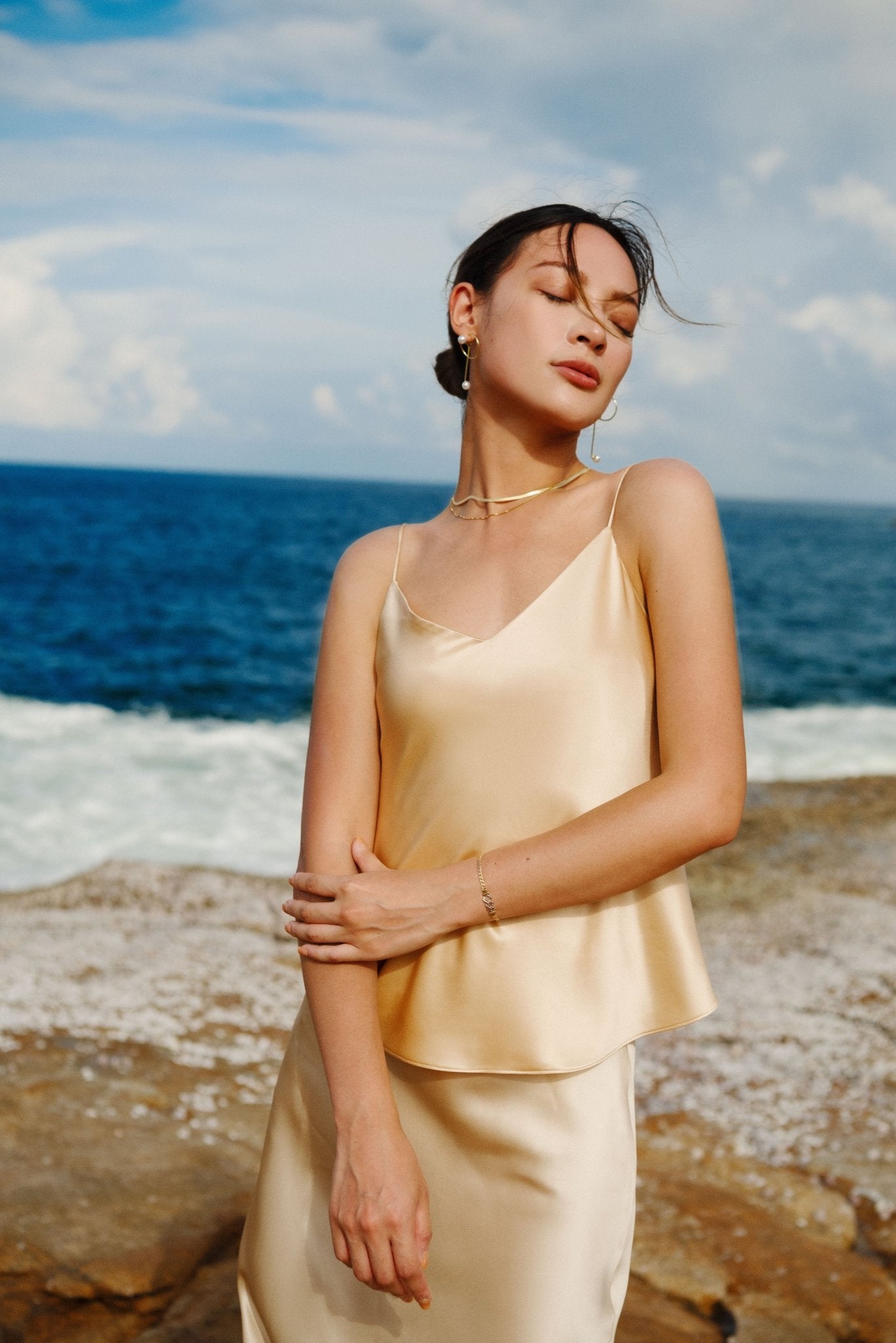 GLITTER B Mid-night midi skirt (Champagne) - STELLAM