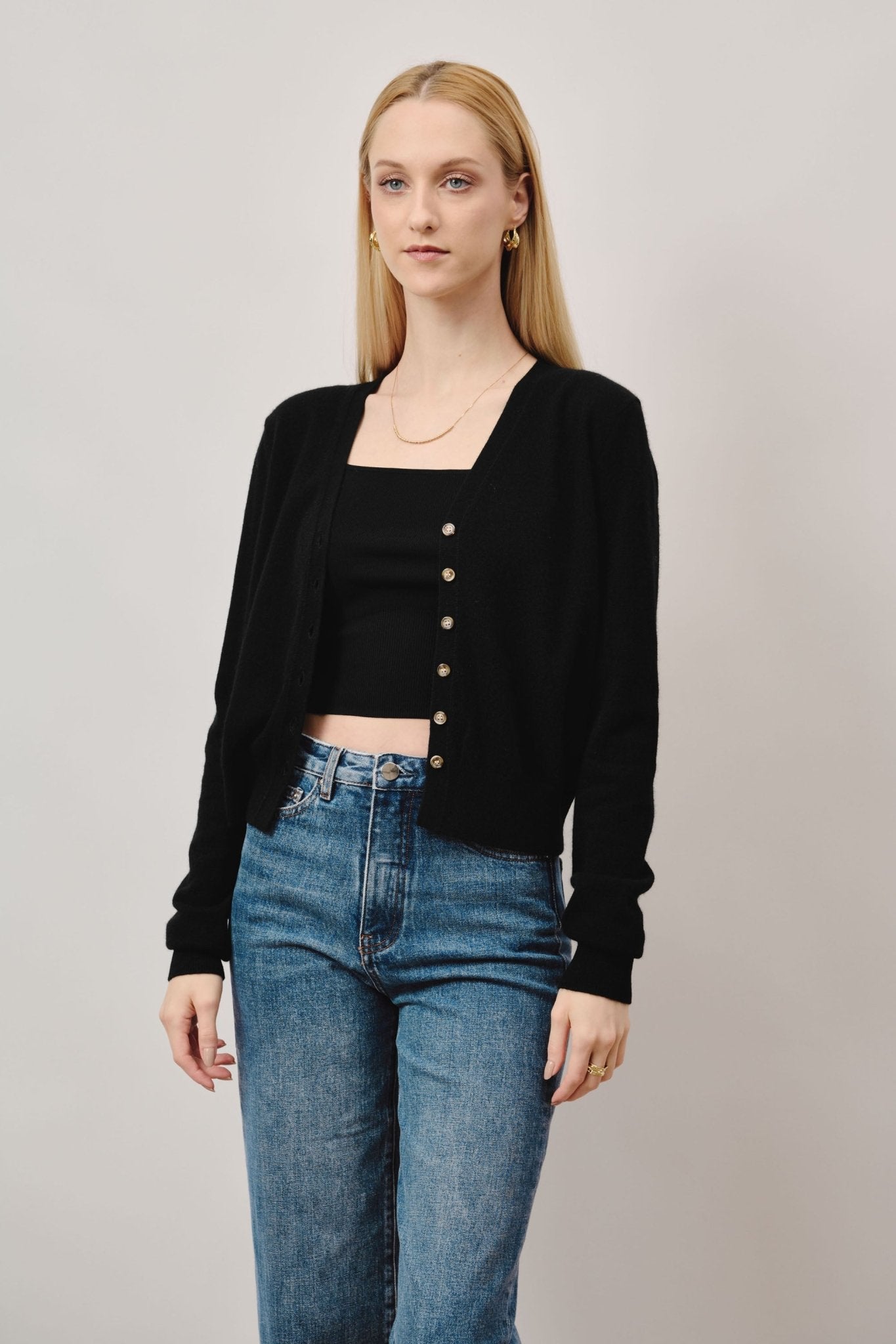 GRACE superfine cashmere cardigan (Black) - STELLAM