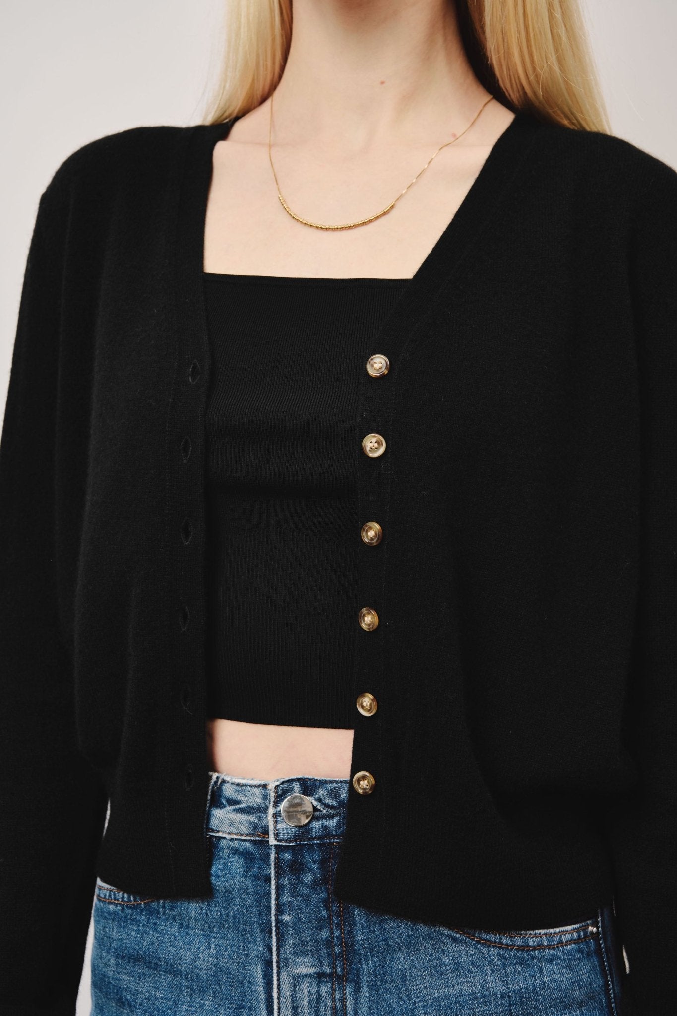 GRACE superfine cashmere cardigan (Black) - STELLAM