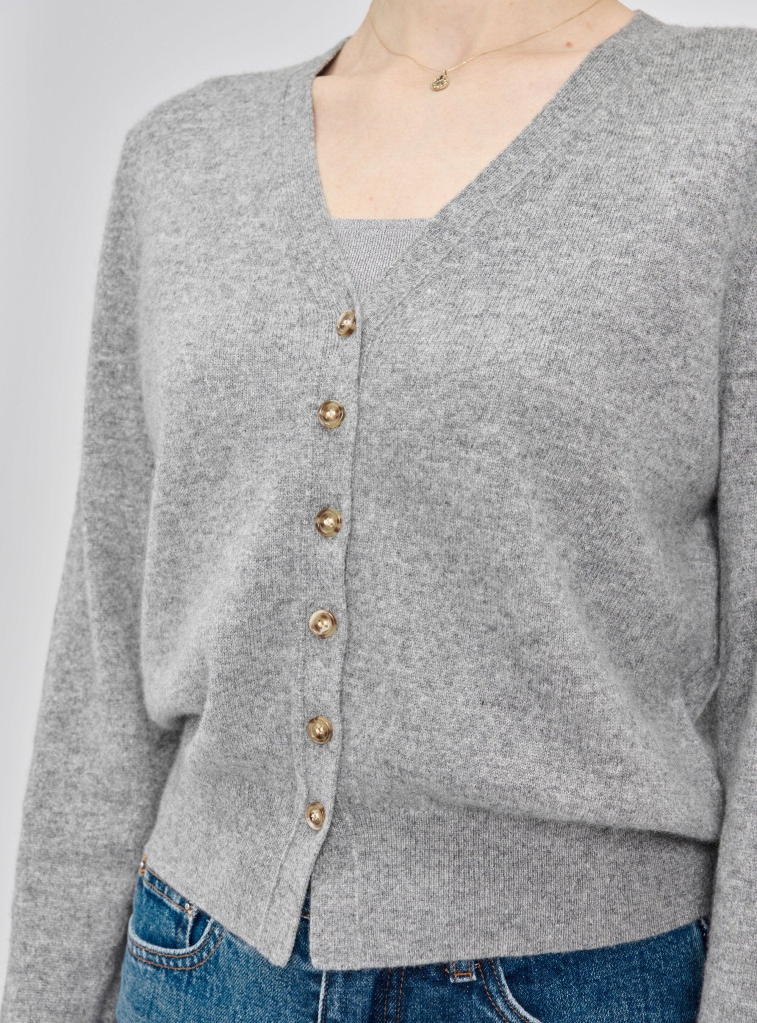 GRACE superfine cashmere cardigan (Grey) - STELLAM