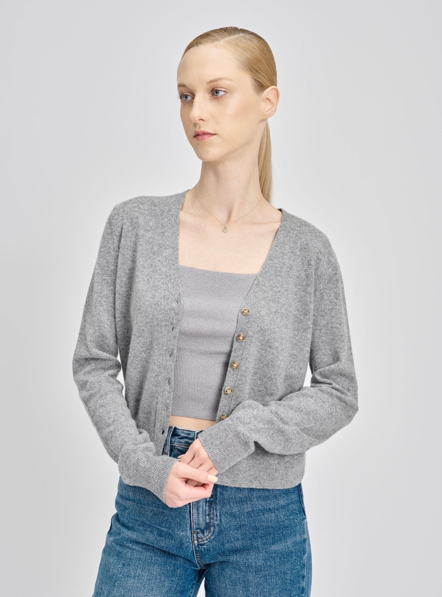 GRACE superfine cashmere cardigan (Grey) - STELLAM