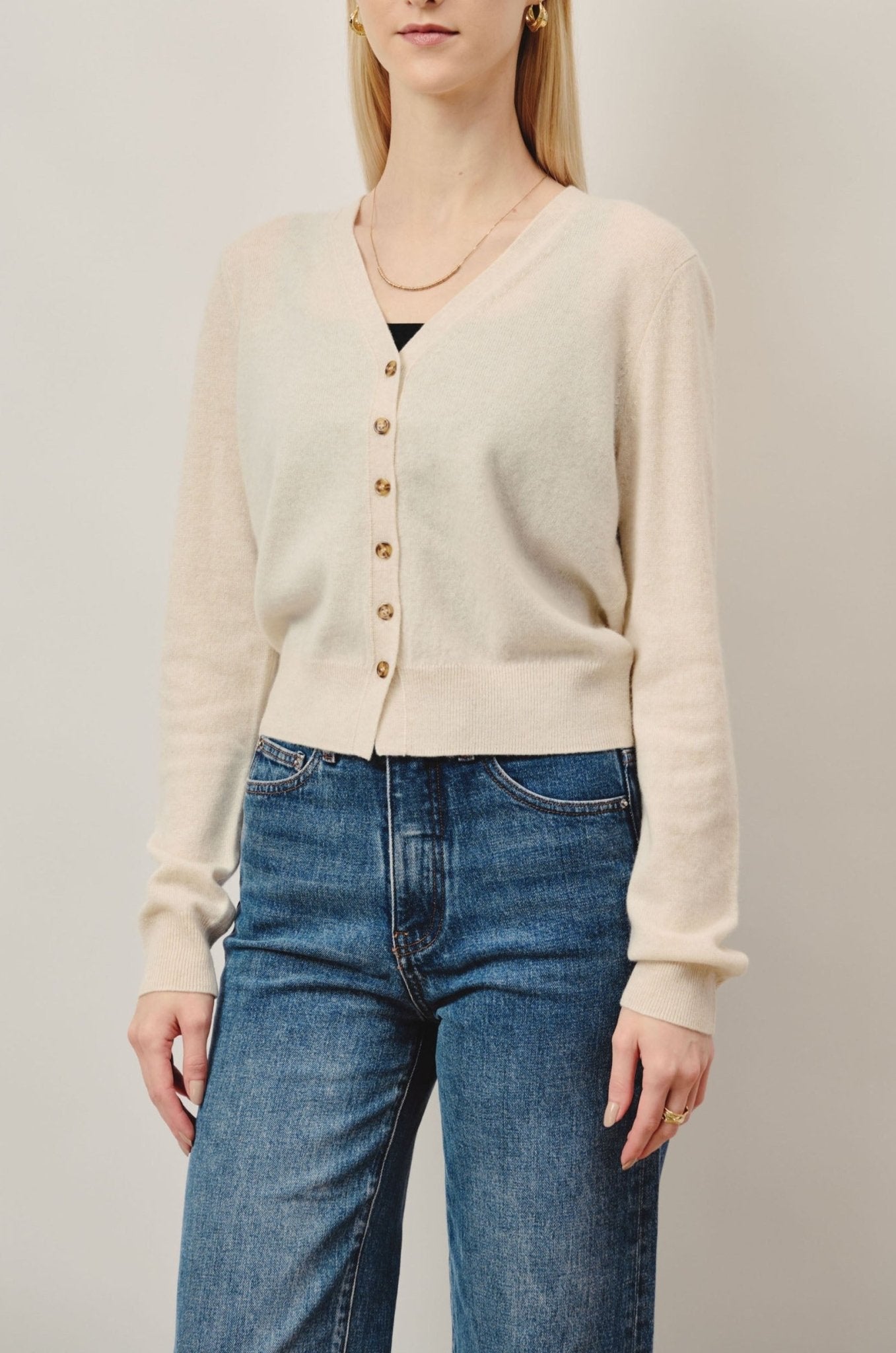 GRACE superfine cashmere cardigan (Oatmeal) - STELLAM