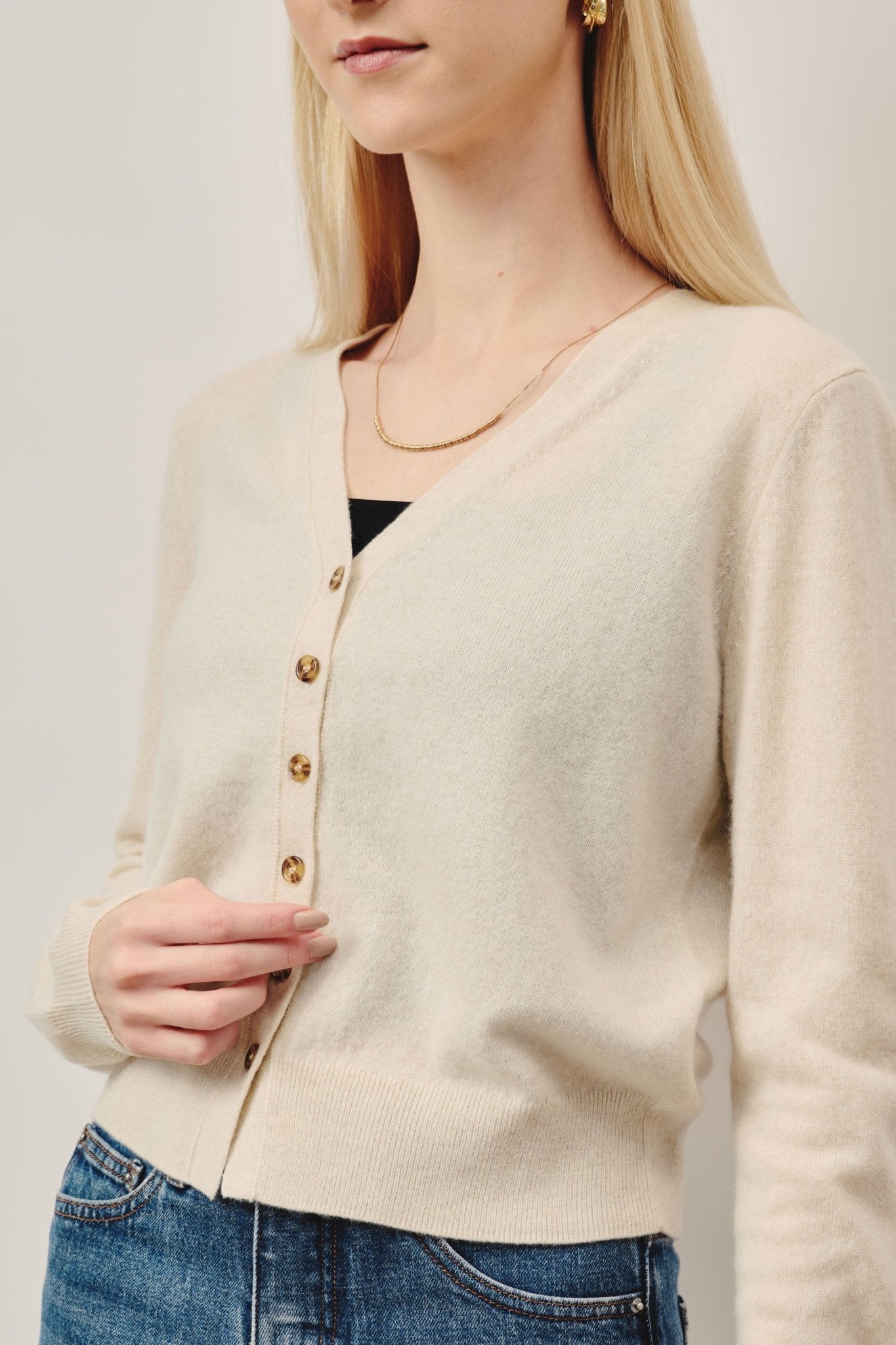 GRACE superfine cashmere cardigan (Oatmeal) - STELLAM
