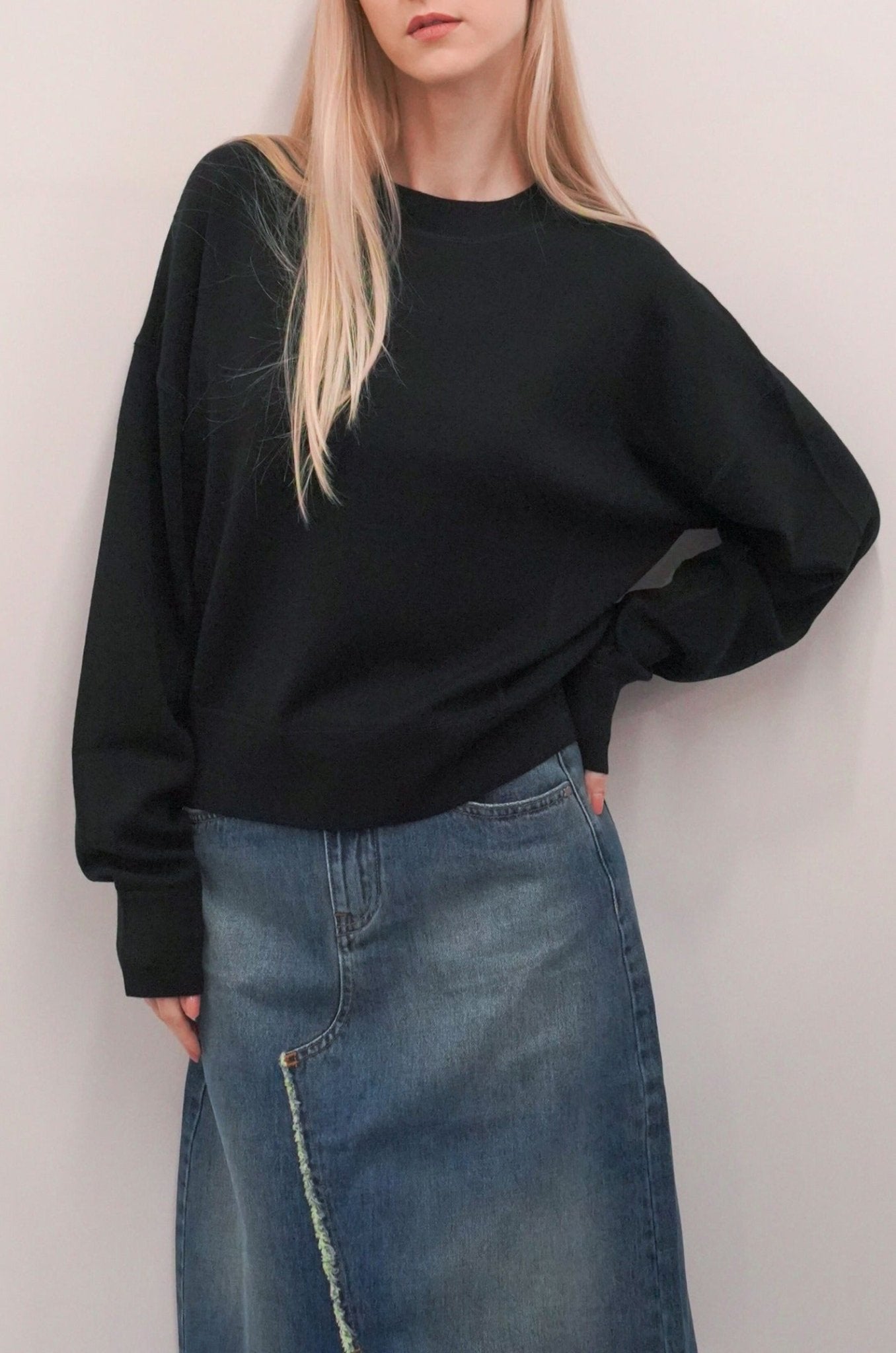 KA wool reversible pullover (Black) - STELLAM