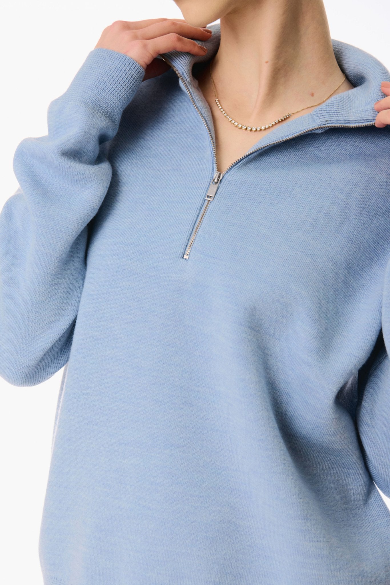 LA half-zip wool sweater (Baby blue) - STELLAM