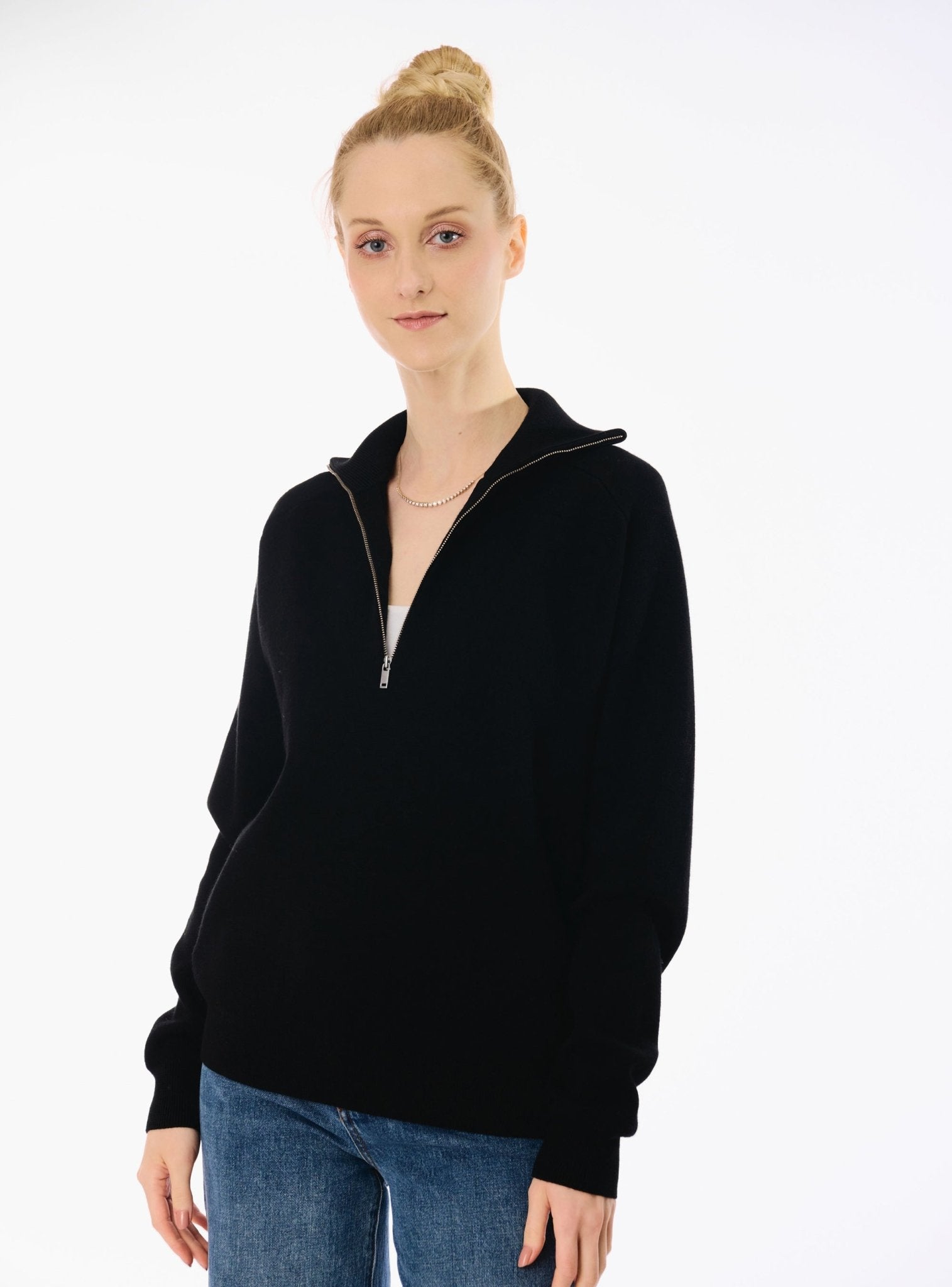 LA half-zip wool sweater (Black) - STELLAM