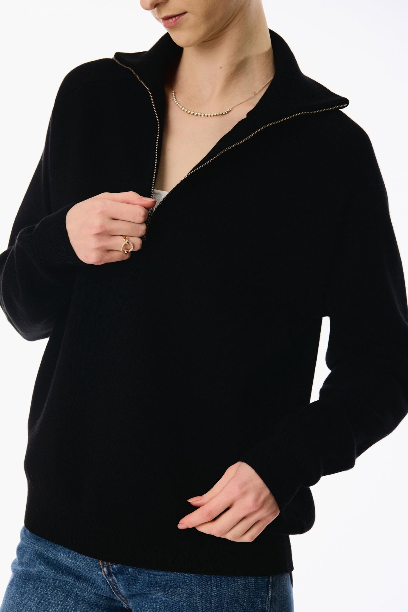 LA half-zip wool sweater (Black) - STELLAM