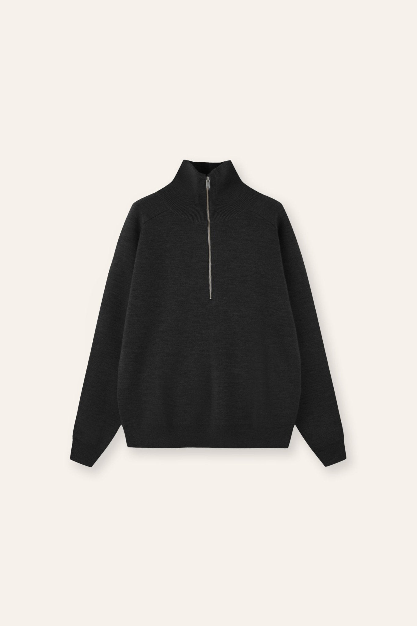 LA half-zip wool sweater (Black) - STELLAM