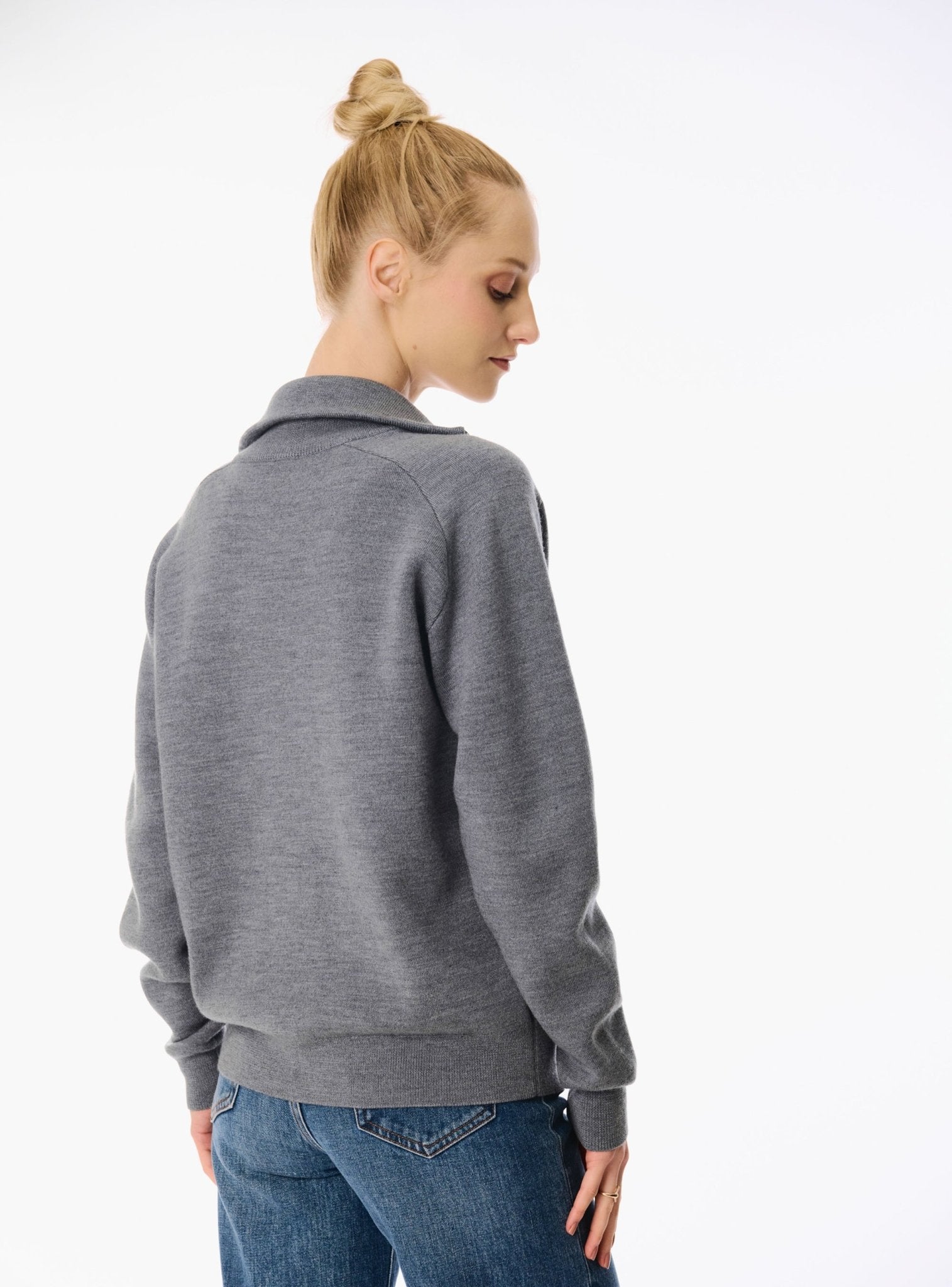 LA half-zip wool sweater (Grey) - STELLAM