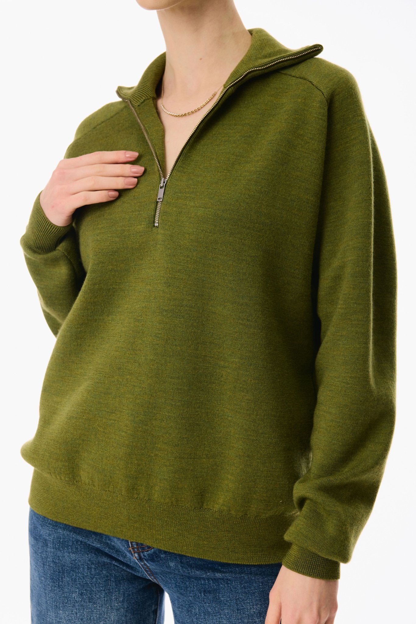 LA half-zip wool sweater (Olive) - STELLAM