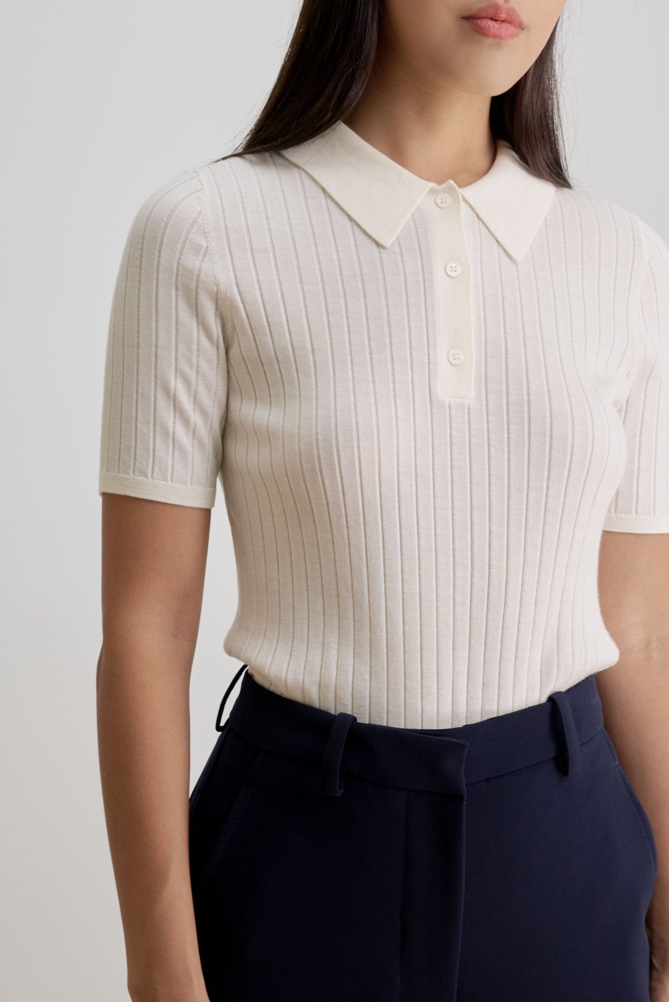 LEE wool polo top (Off white) - STELLAM
