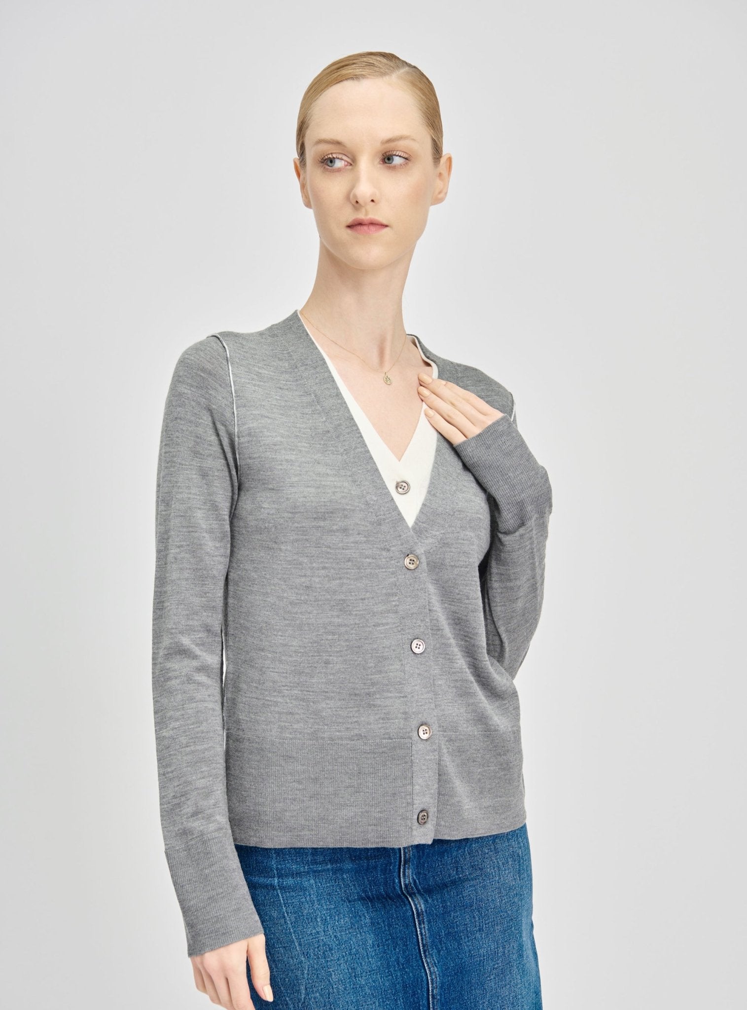 LEMAIRE wool double layer cardigan (Grey) - STELLAM