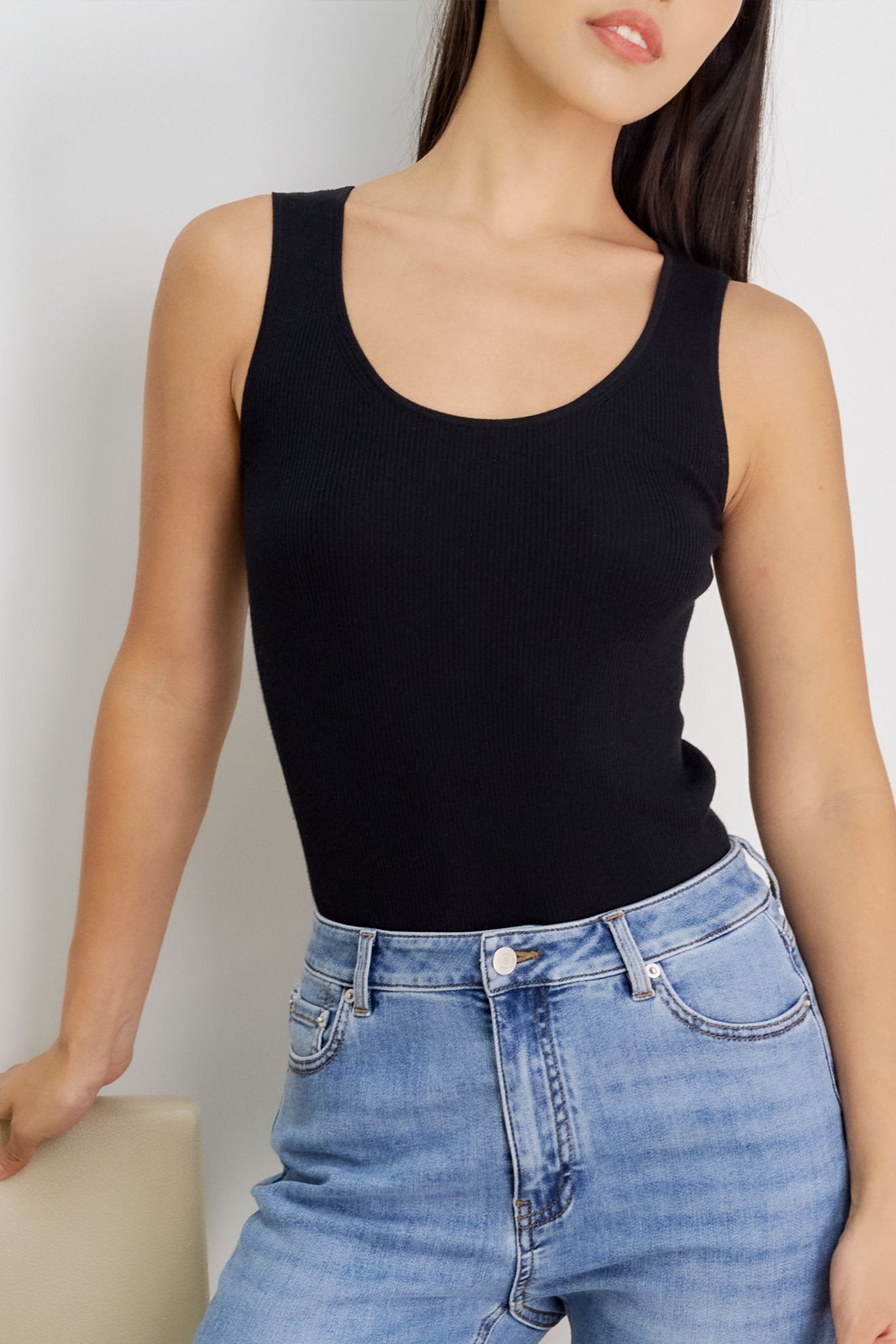 LENYA silk tank top (Black) - STELLAM