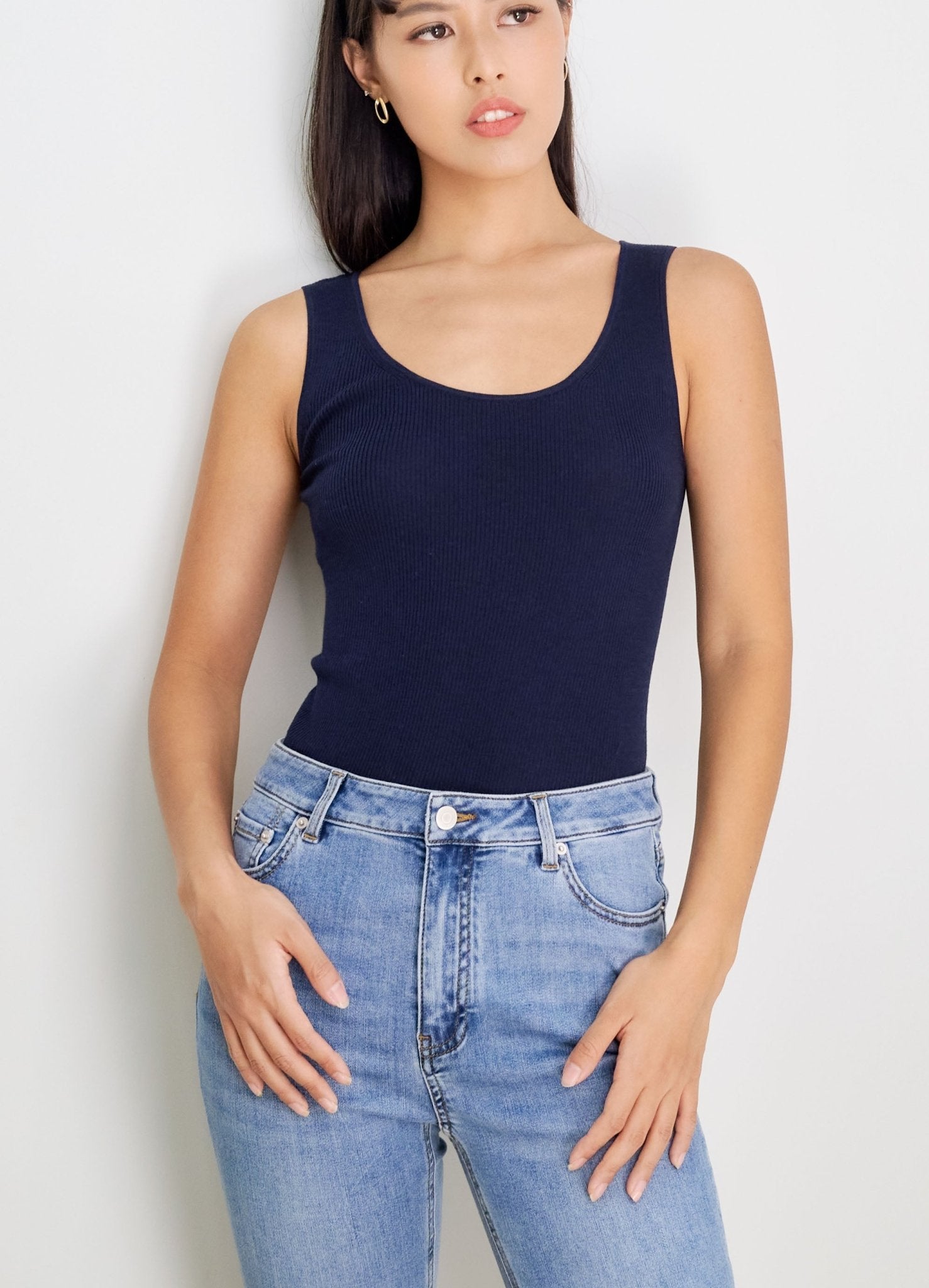 LENYA silk tank top (Navy) - STELLAM