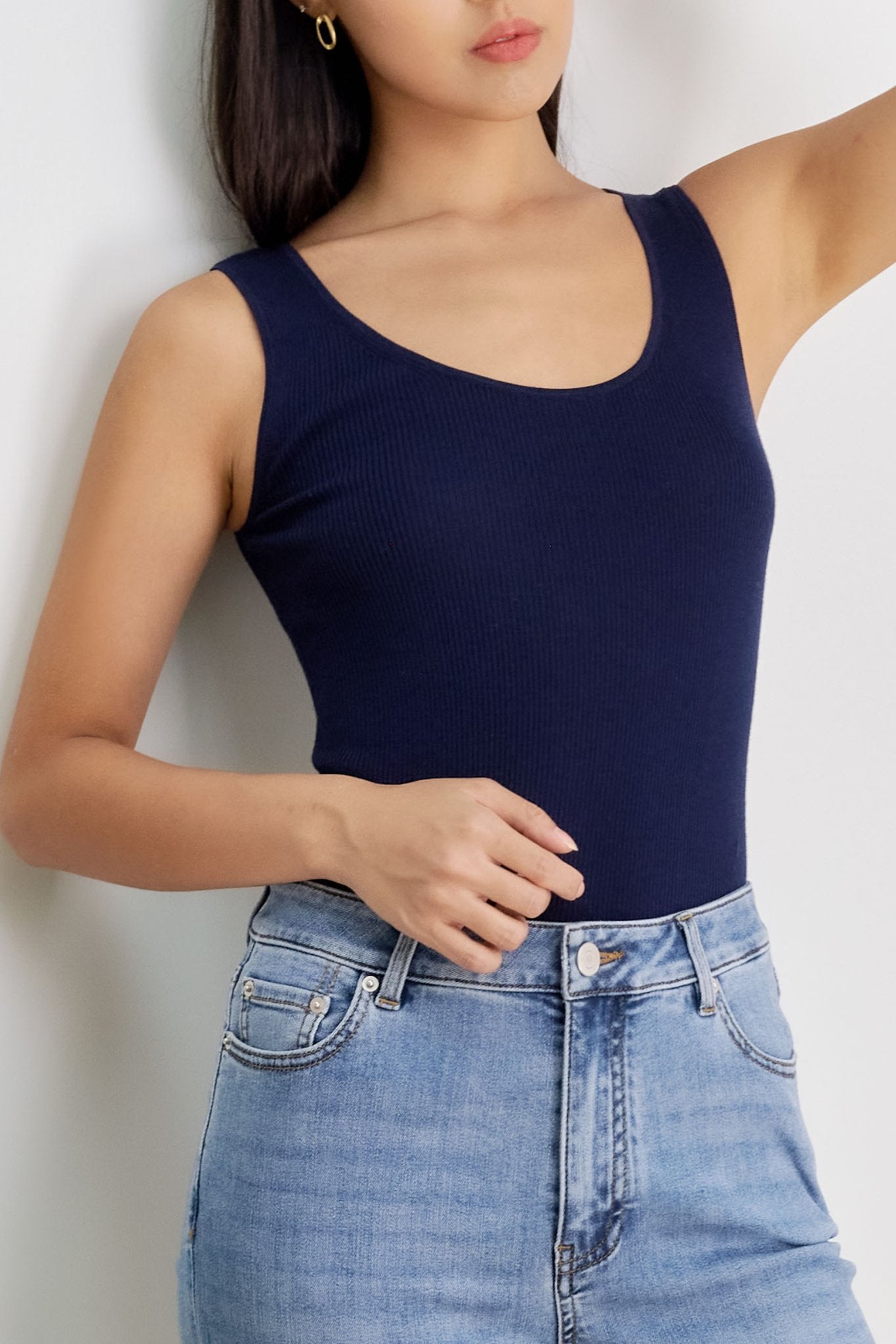 LENYA silk tank top (Navy) - STELLAM