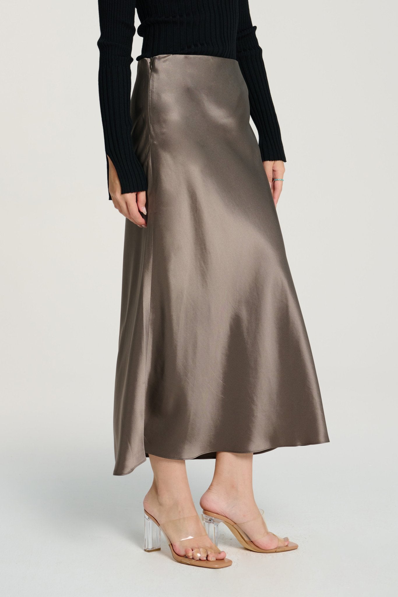 LONG GLITTER midi skirt (Ash green) - STELLAM