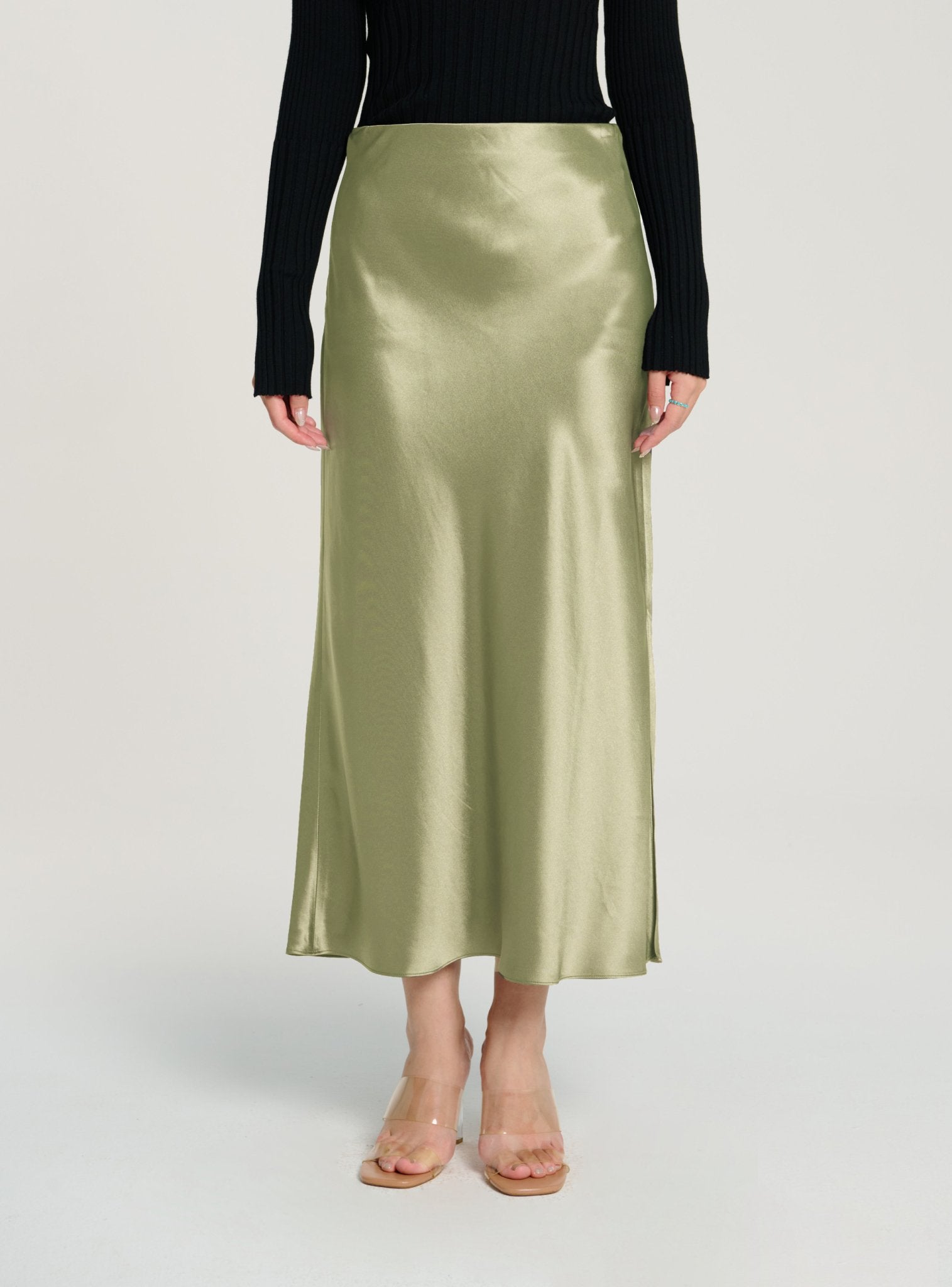 LONG GLITTER midi skirt (Green bean) - STELLAM