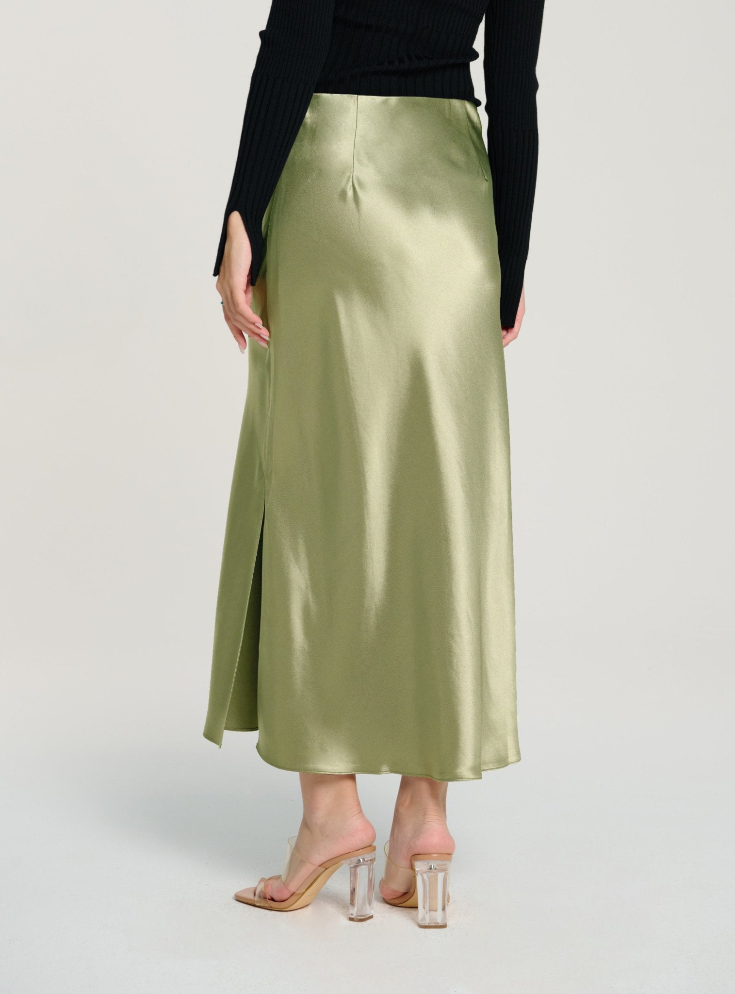 LONG GLITTER midi skirt (Green bean) - STELLAM