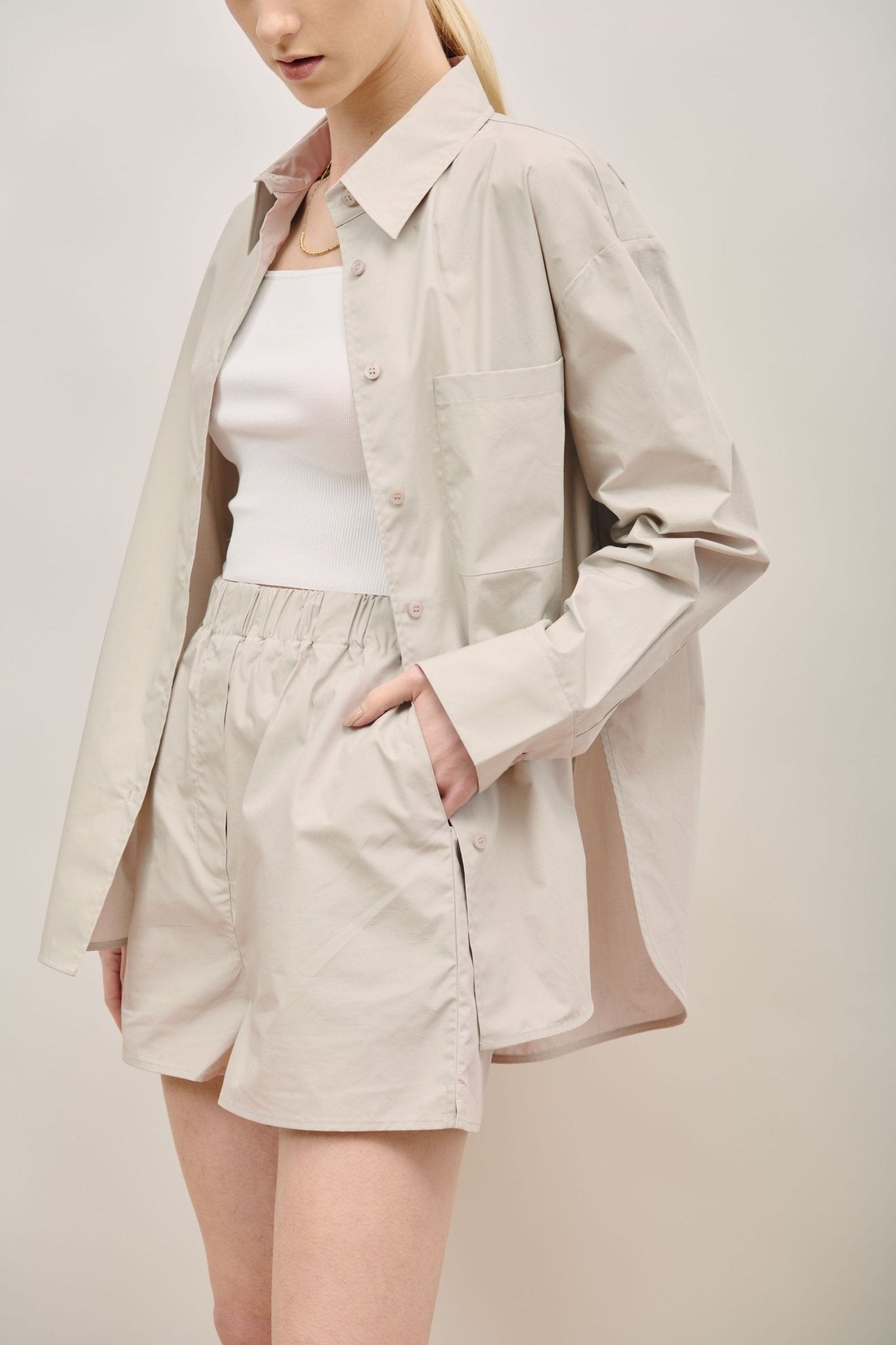 LUI oversized cotton shirt (Light grey) - STELLAM