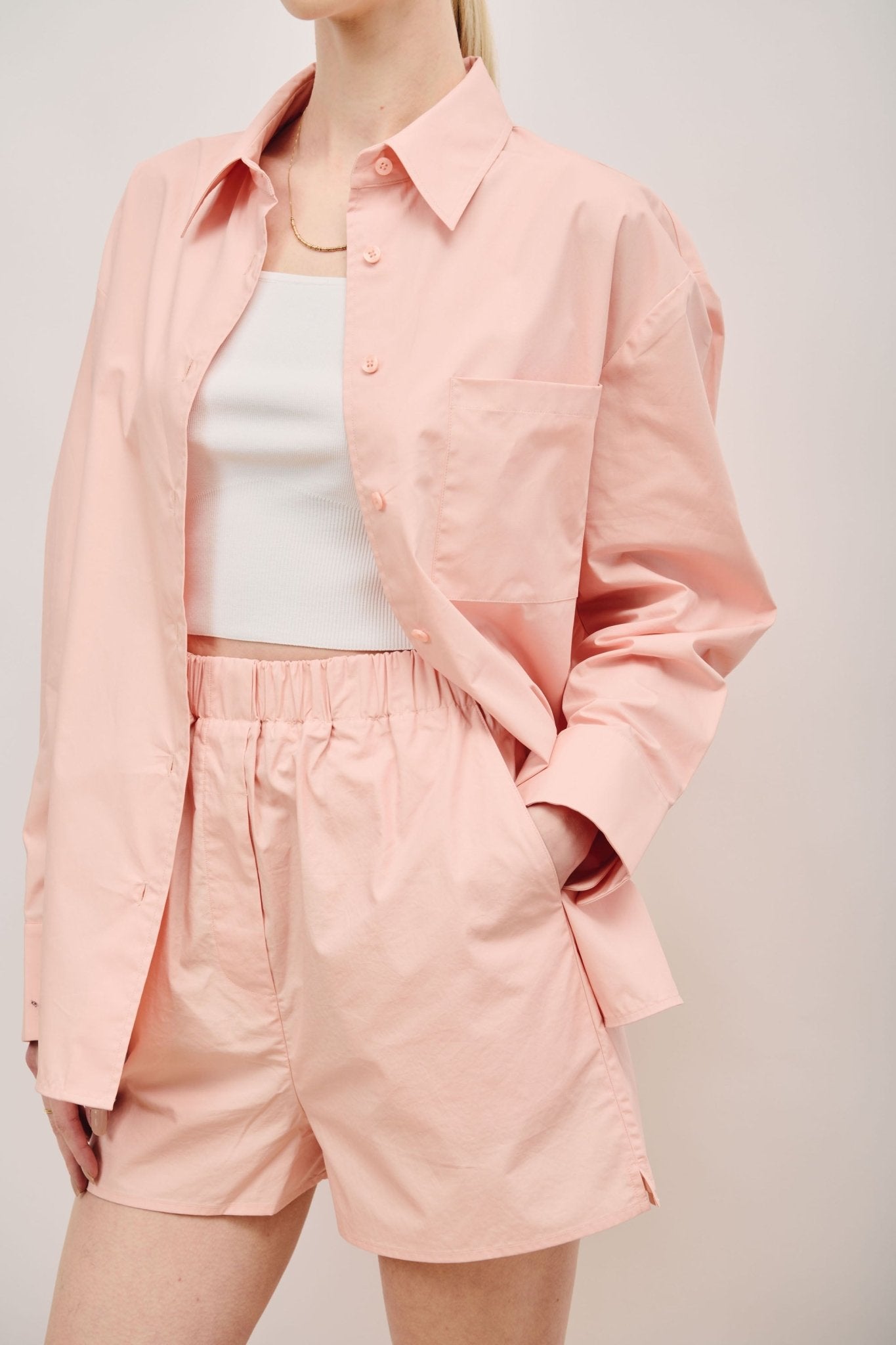 LUI oversized cotton shirt (Pink) - STELLAM