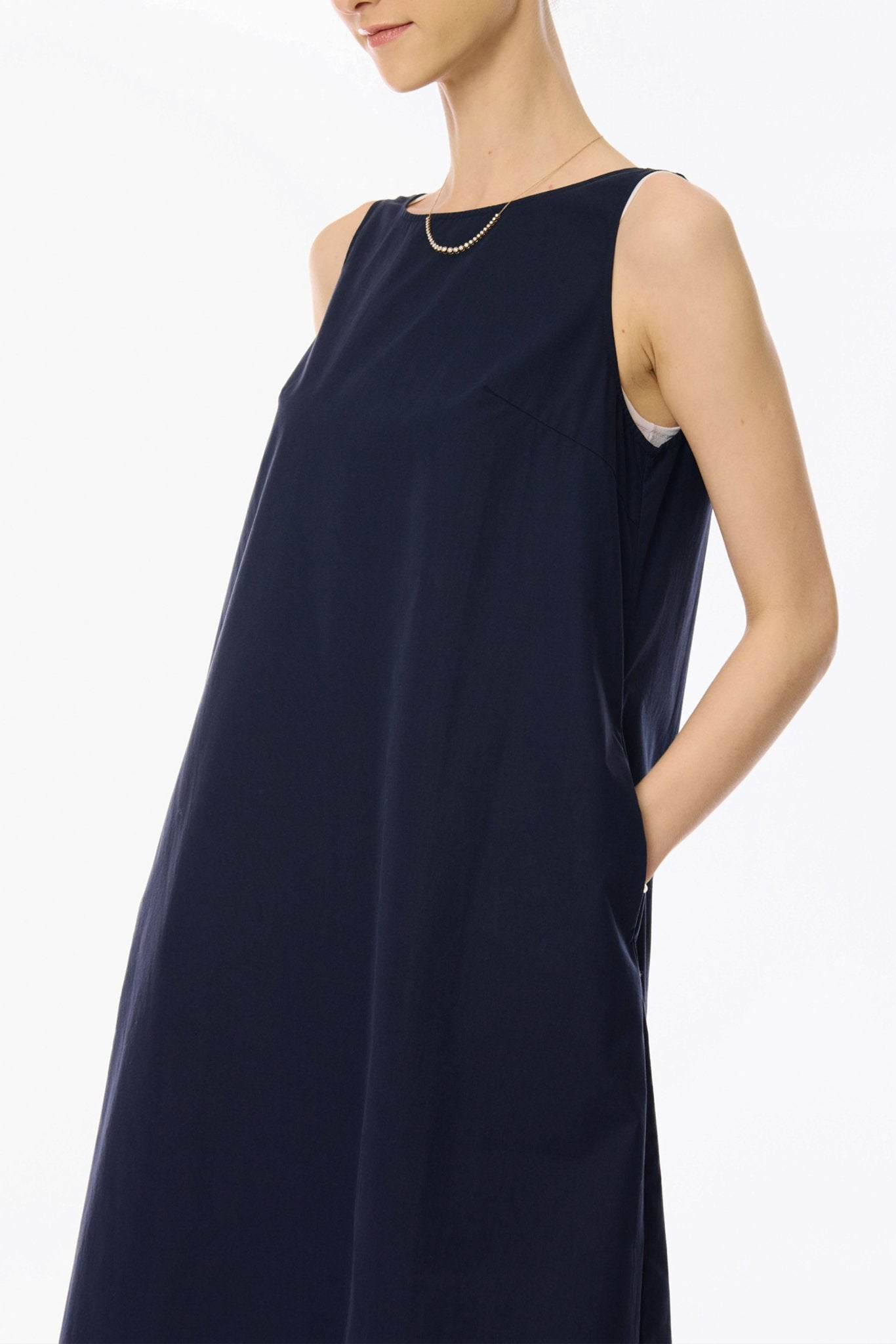 MIU cotton-poplin dress (Navy) - STELLAM