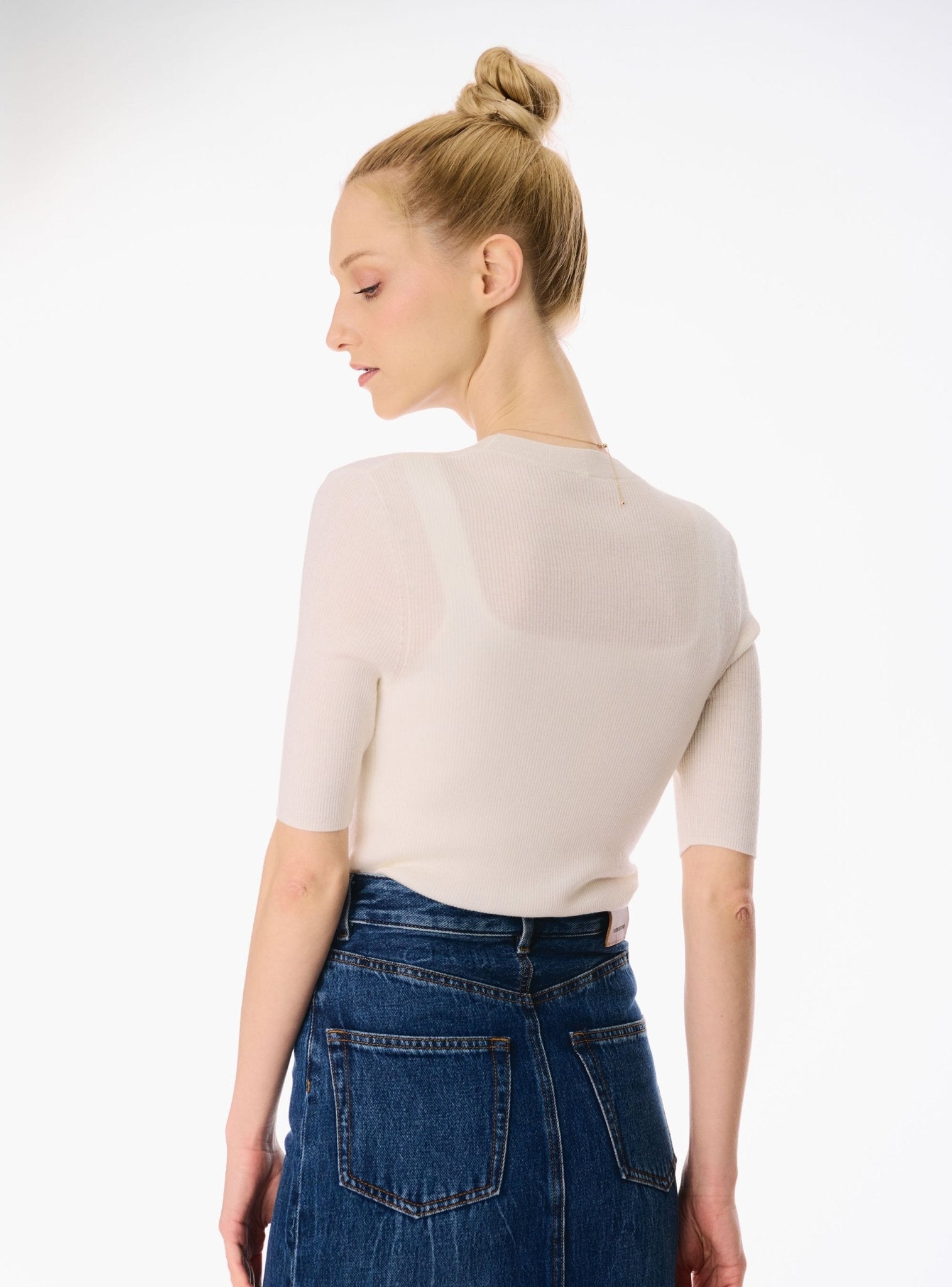 MONA silk-blended top (White) - STELLAM