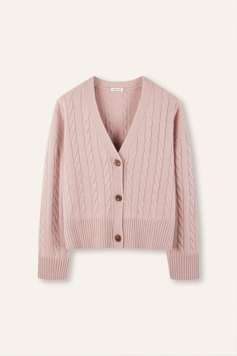 MONET oversized cashmere-blend cable-knit cardigan (Blush) - STELLAM