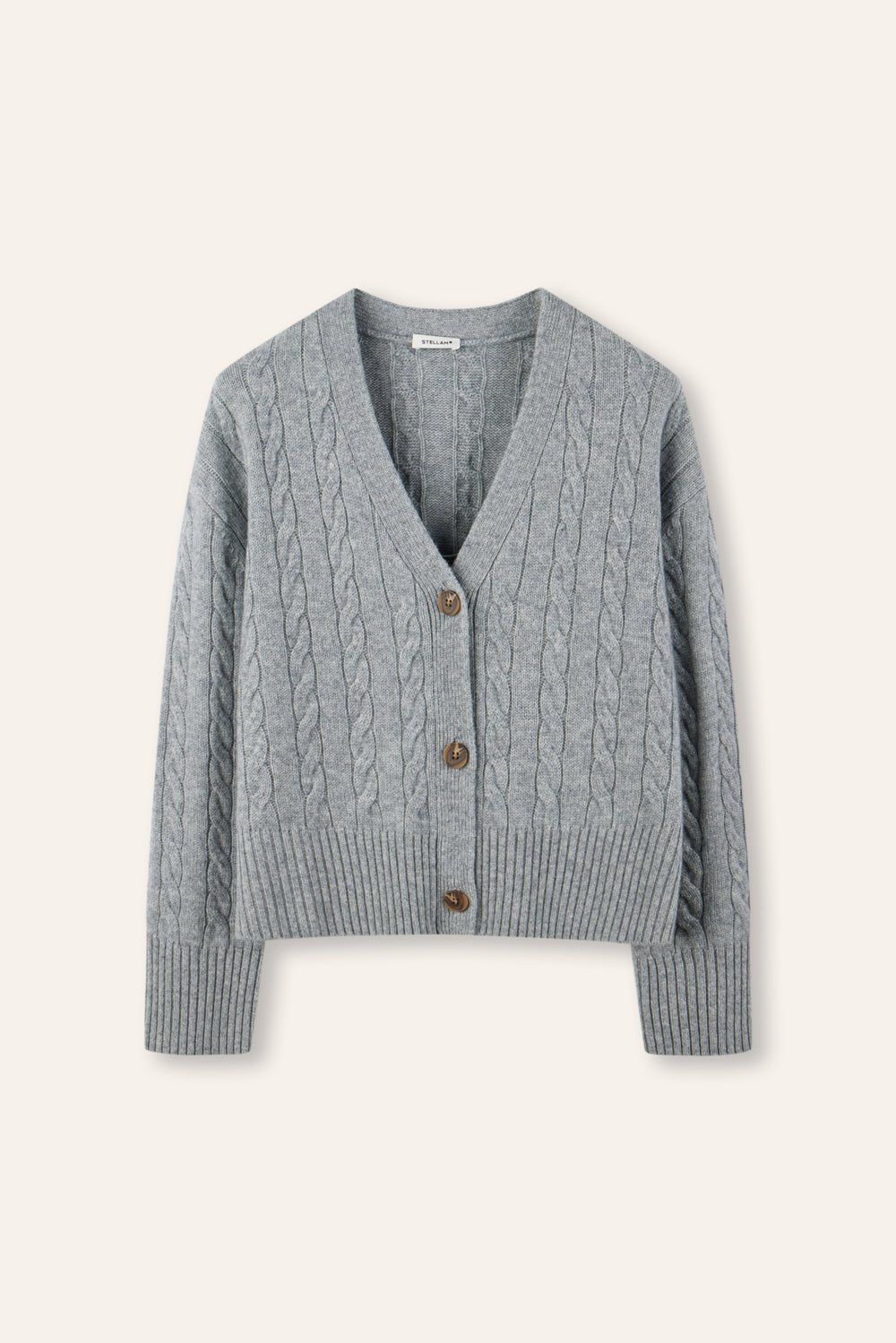 MONET oversized cashmere-blend cable-knit cardigan (Light grey) - STELLAM