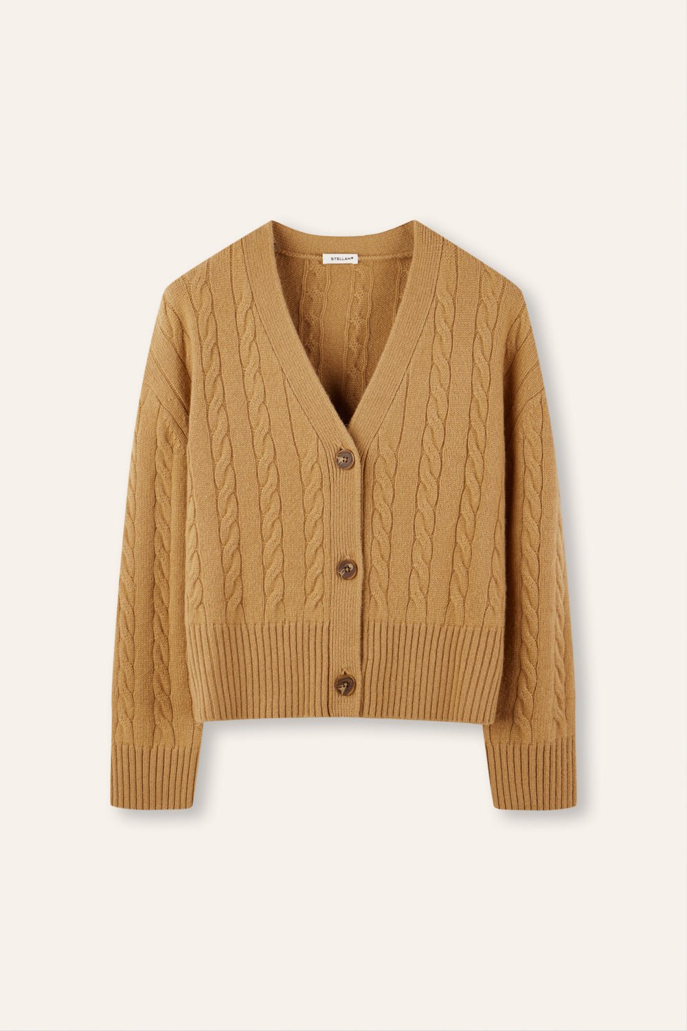 MONET oversized cashmere-blend cable-knit cardigan (Sand) - STELLAM