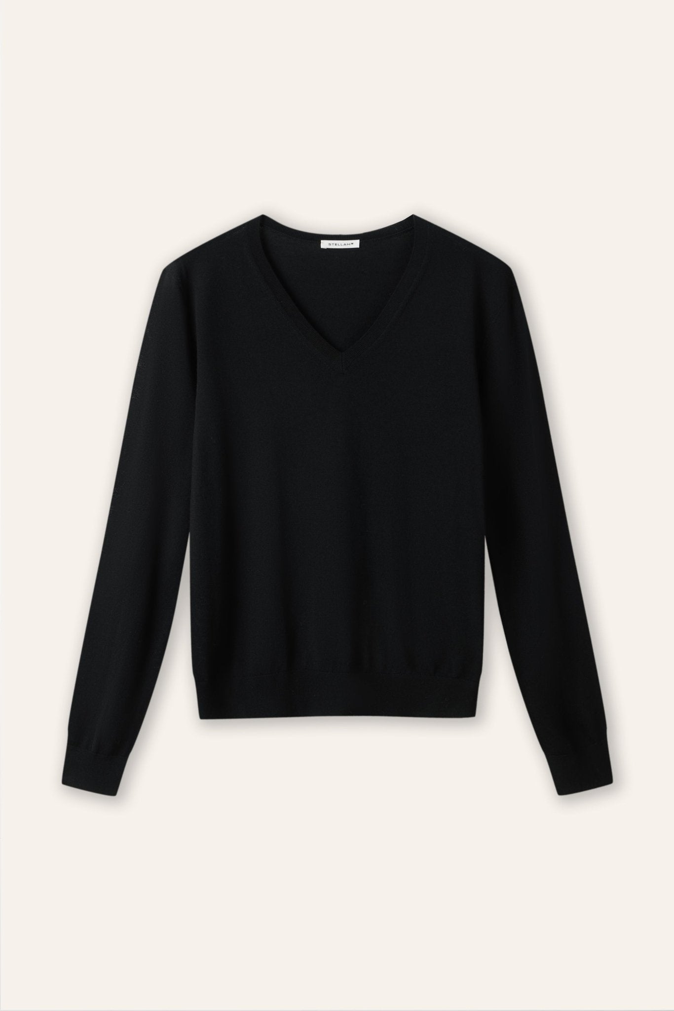 REGAL V neck wool pullover (Black) - STELLAM