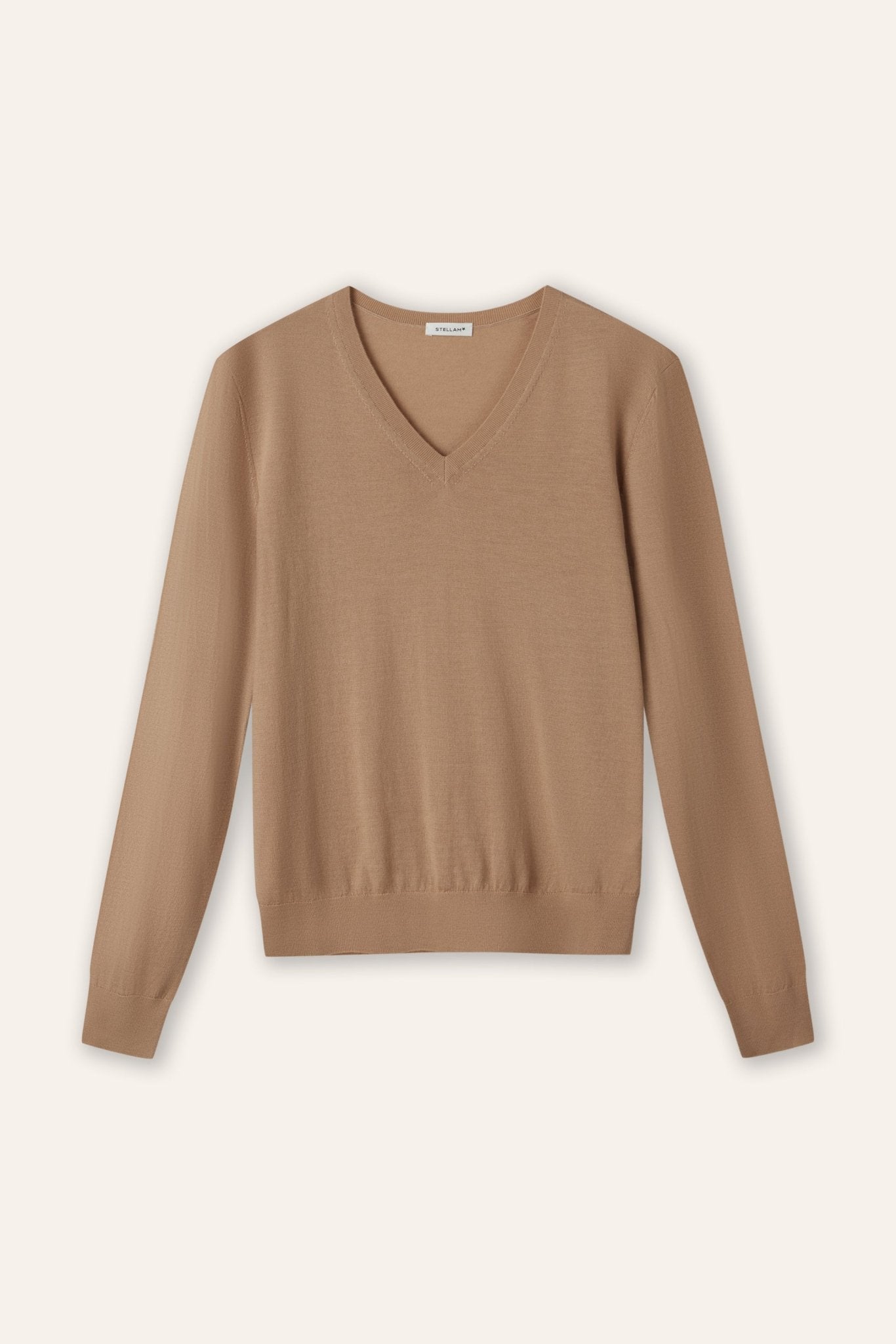 REGAL V neck wool pullover (Milktea) - STELLAM