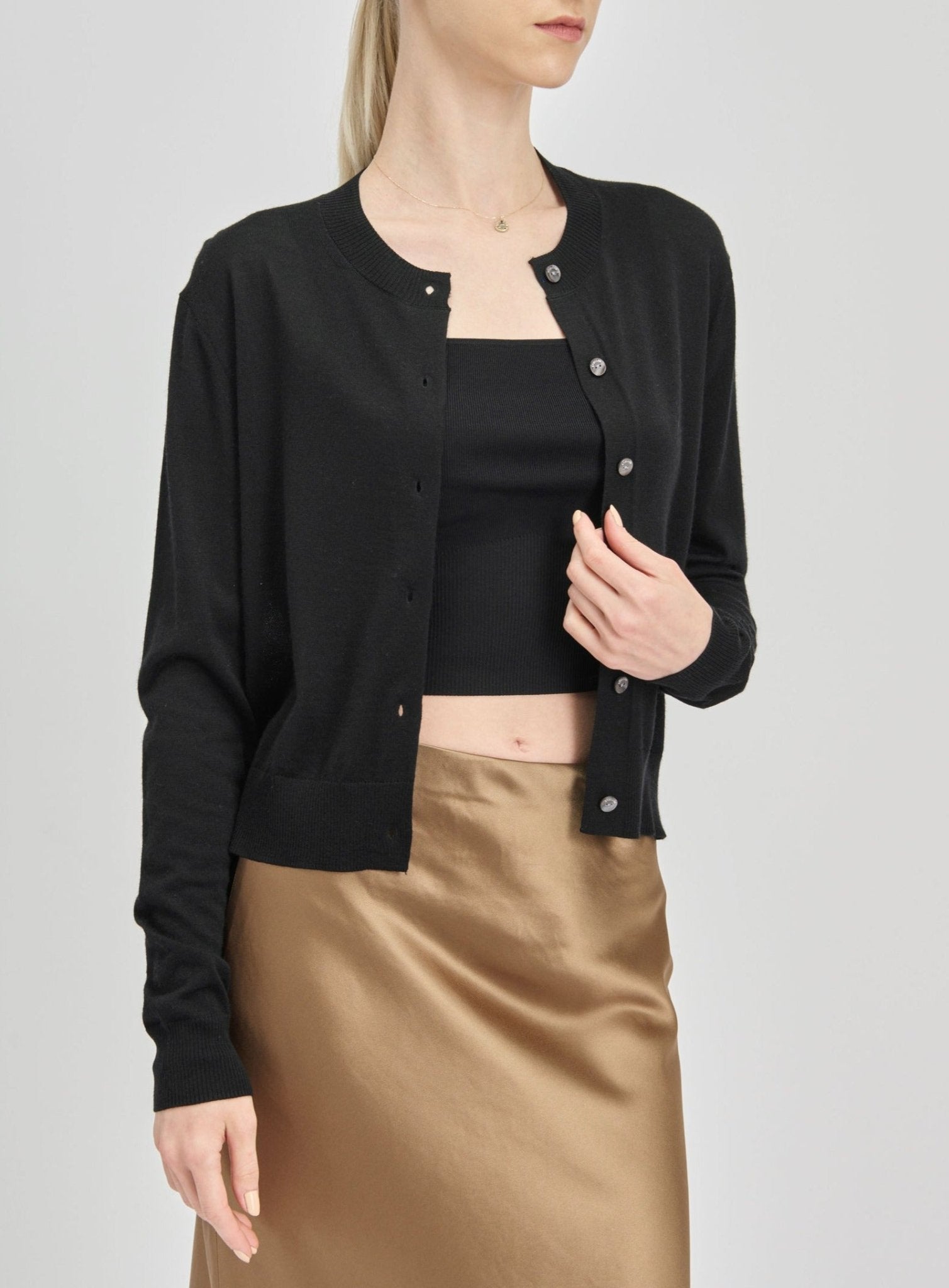 SARAH silk-blended cardigan (Black) - STELLAM
