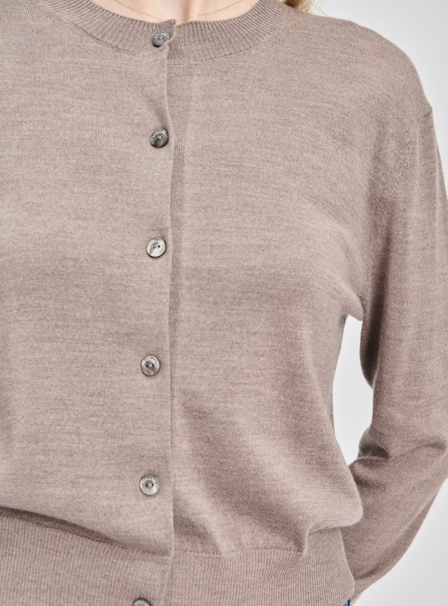 SARAH silk-blended cardigan (Walnut) - STELLAM