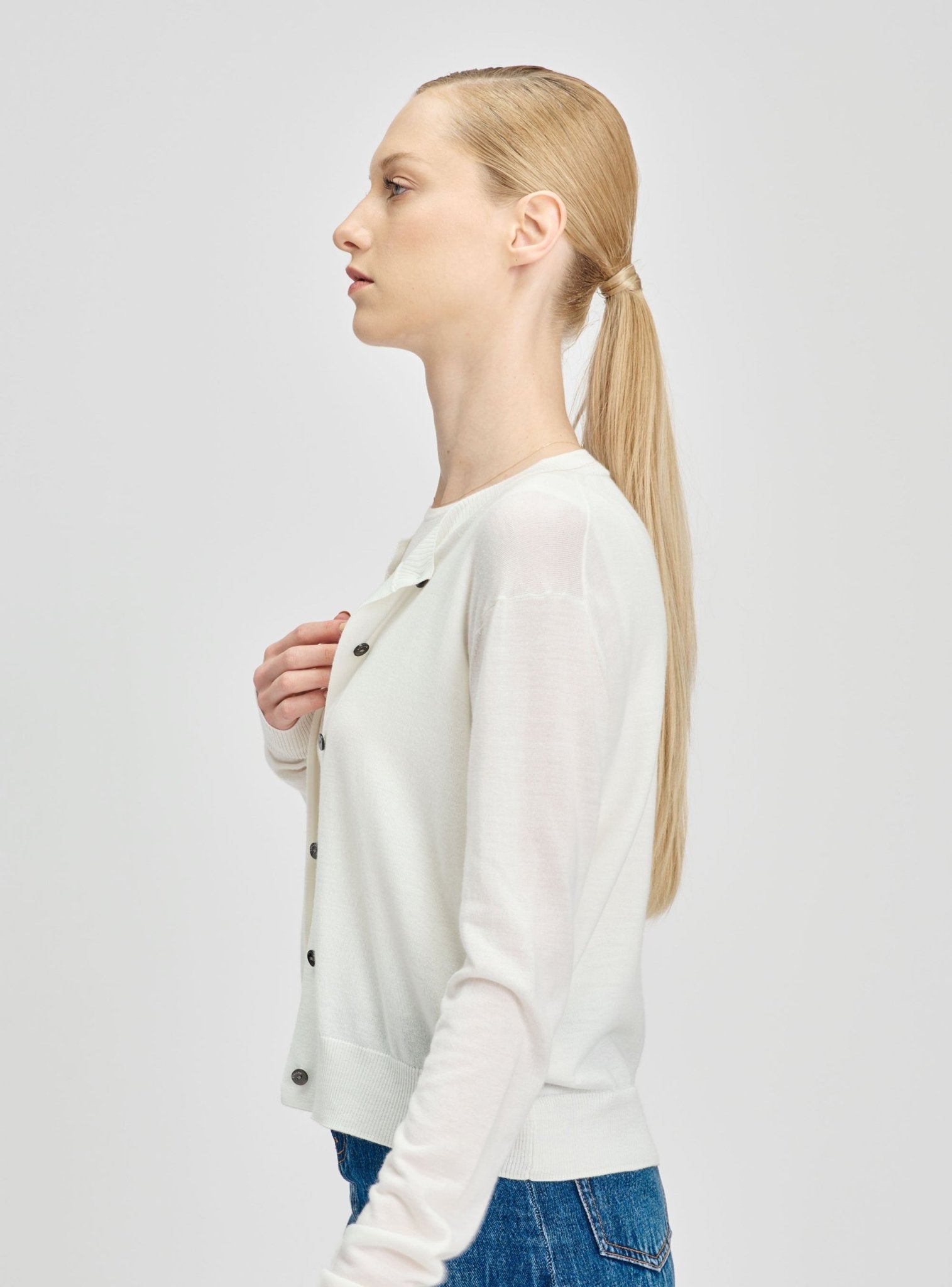 SARAH silk-blended cardigan (White) - STELLAM