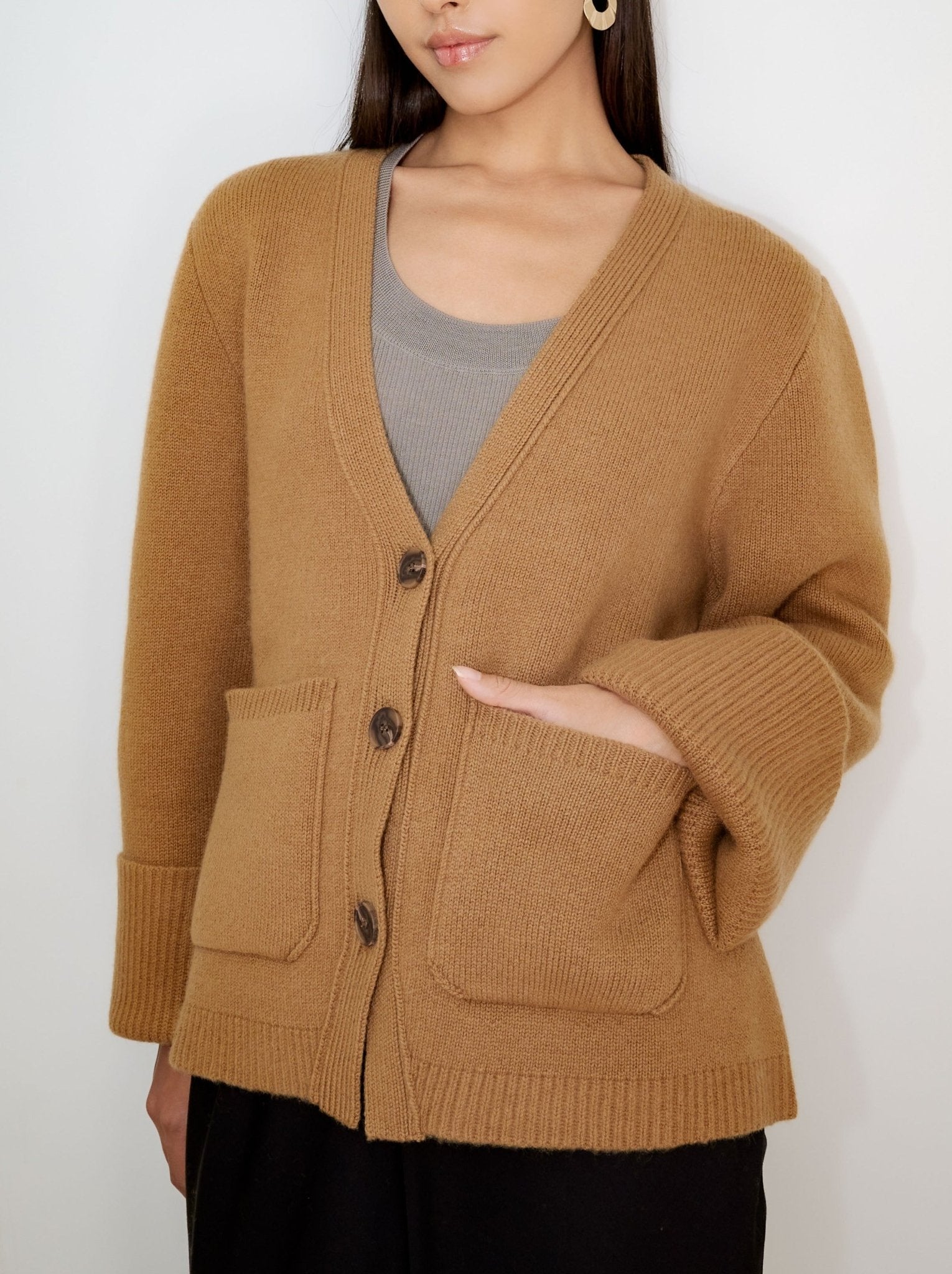 SCARLET oversized cashmere cardigan (Milktea) - STELLAM