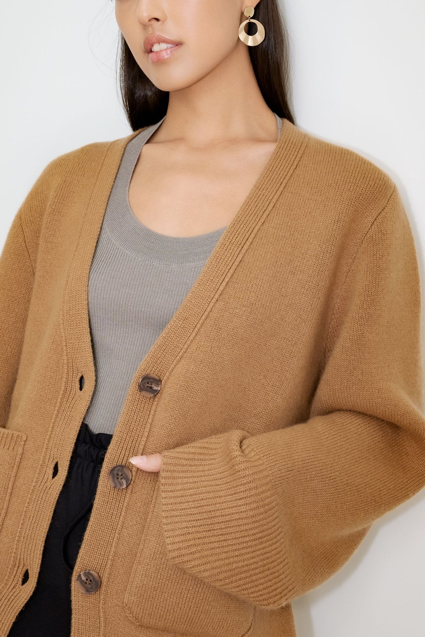 SCARLET oversized cashmere cardigan (Milktea) - STELLAM