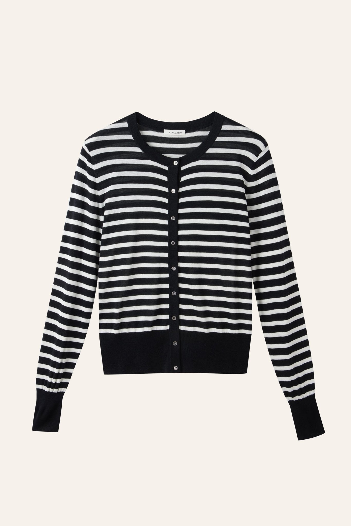 SILK-VIVIAN classic cardigan (Black stripe) - STELLAM