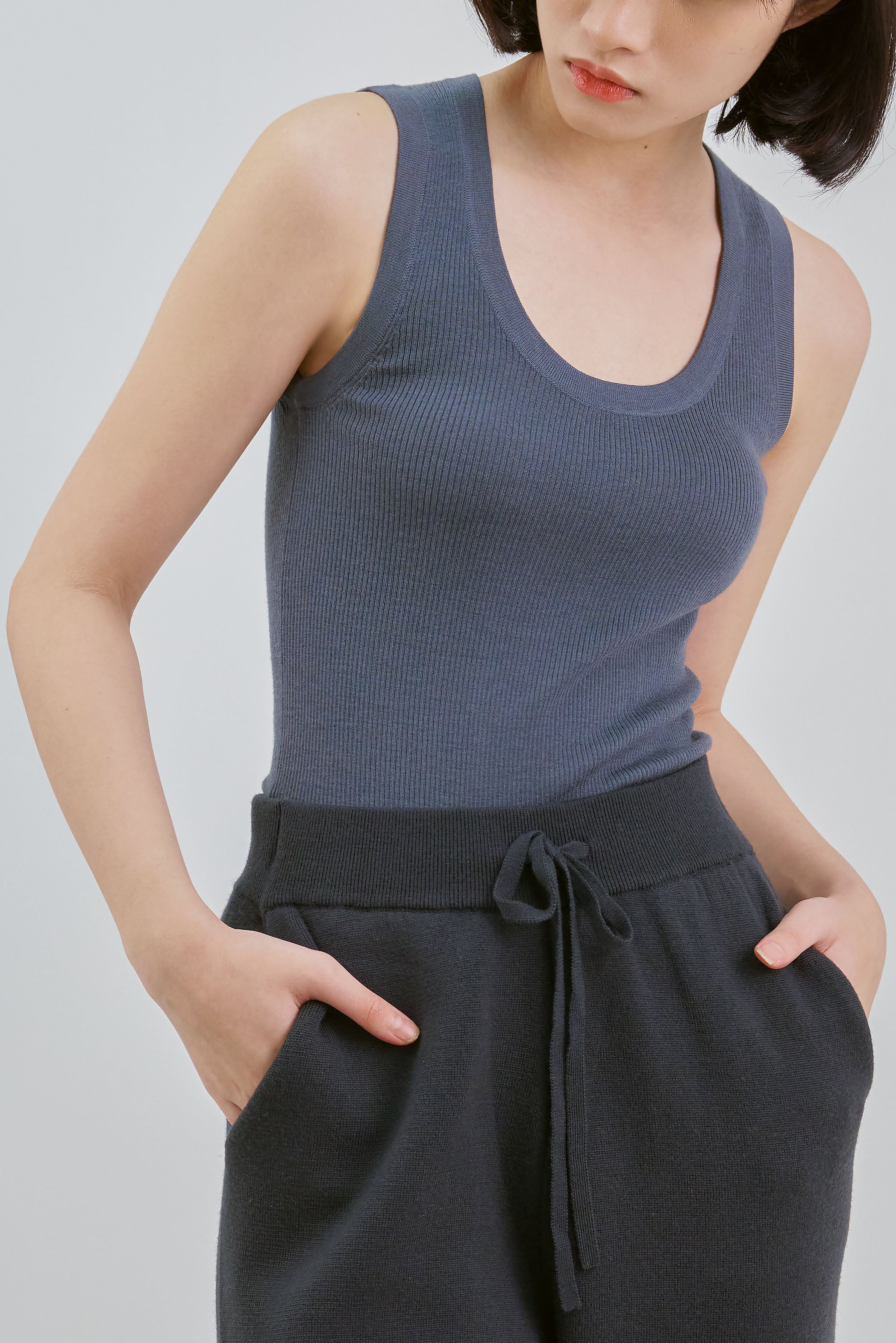 MARINA extrafine rib tank top (Grey)