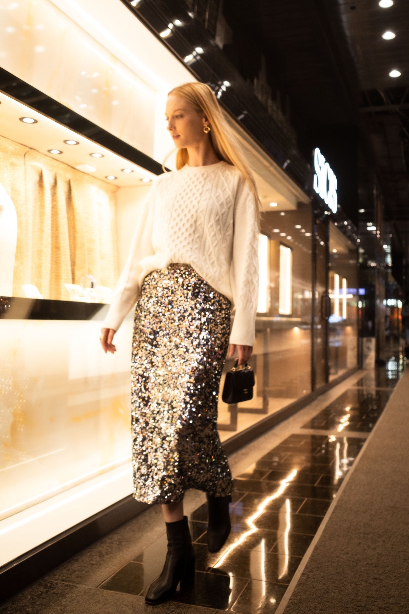 TANYA cashmere-blended cable-knit sweater (Milk) - STELLAM